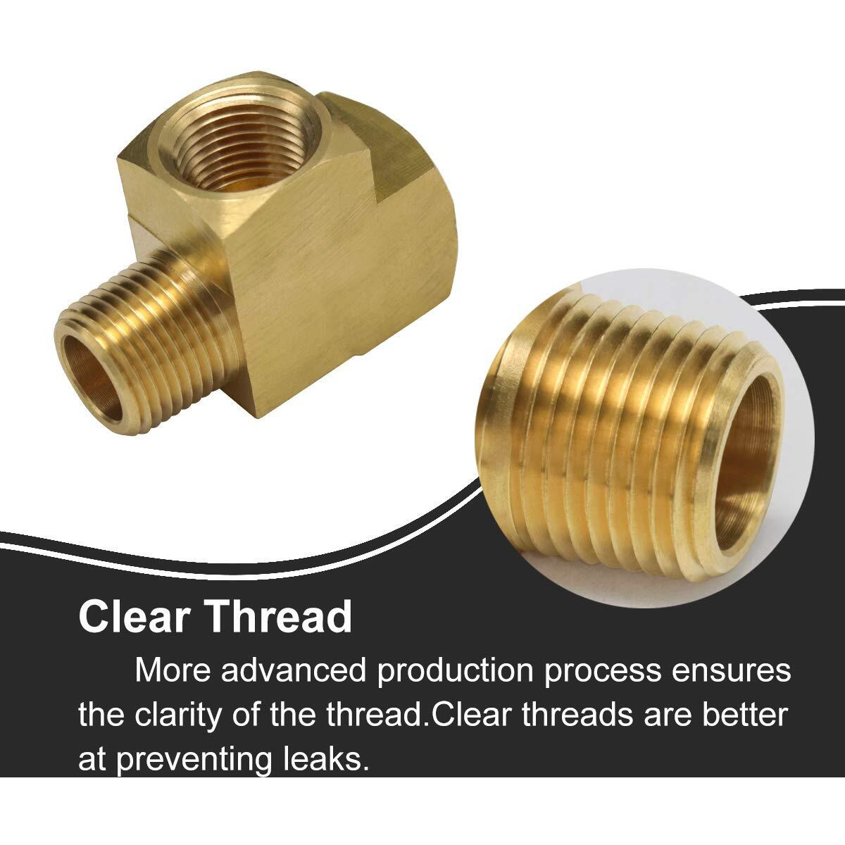 Boeray 2Pcs 1/4"" Npt Female Pipe To 1/4"" Npt Male Pipe To 1/4"" Npt Female Metals Brass Barstock Street Tee Pipe Hose Fitting