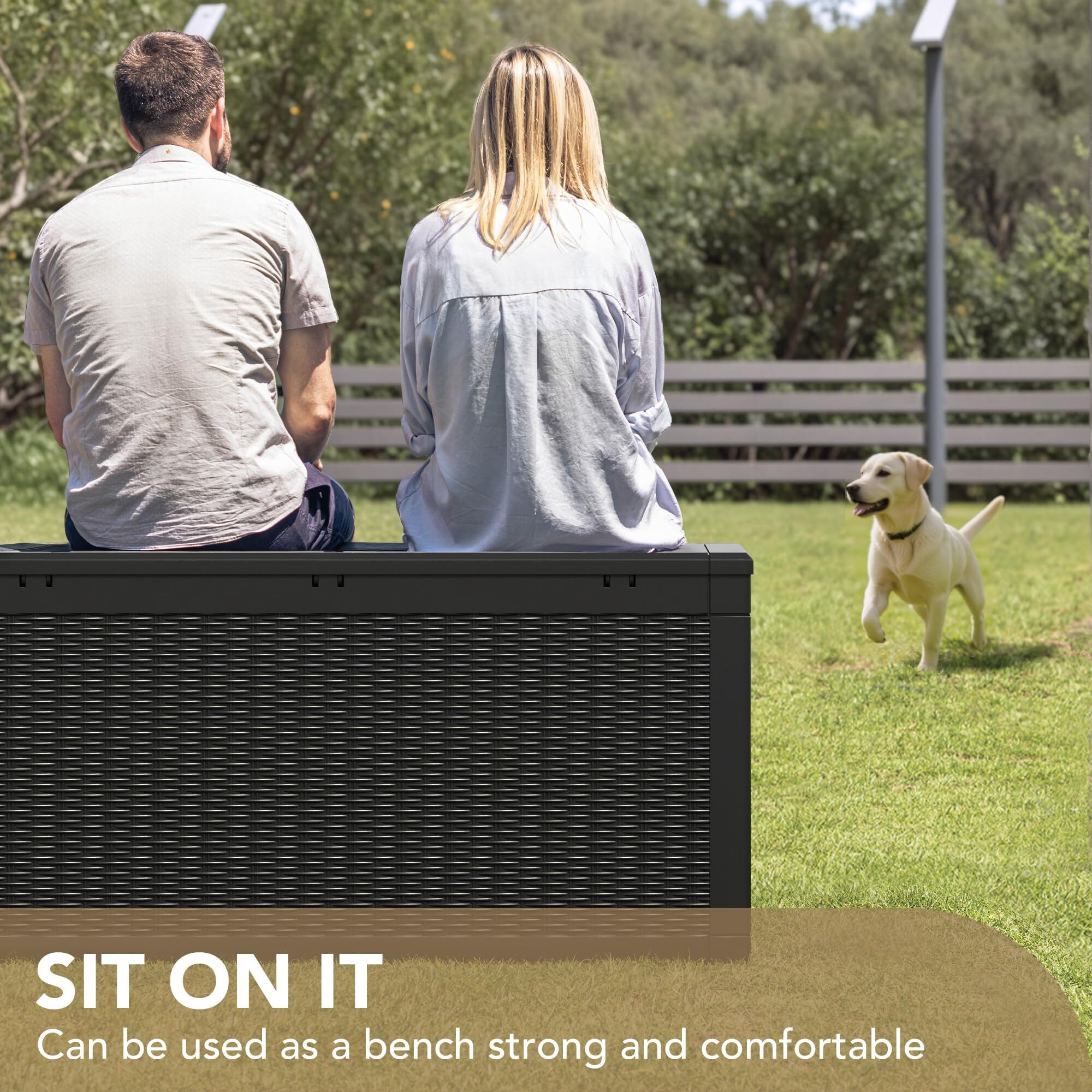 Devoko 100 Gallon Waterproof Large Resin Deck Box Indoor Outdoor Lockable Storage Container For Patio Furniture Cushions Garden Tools (100 Gallon, Black)