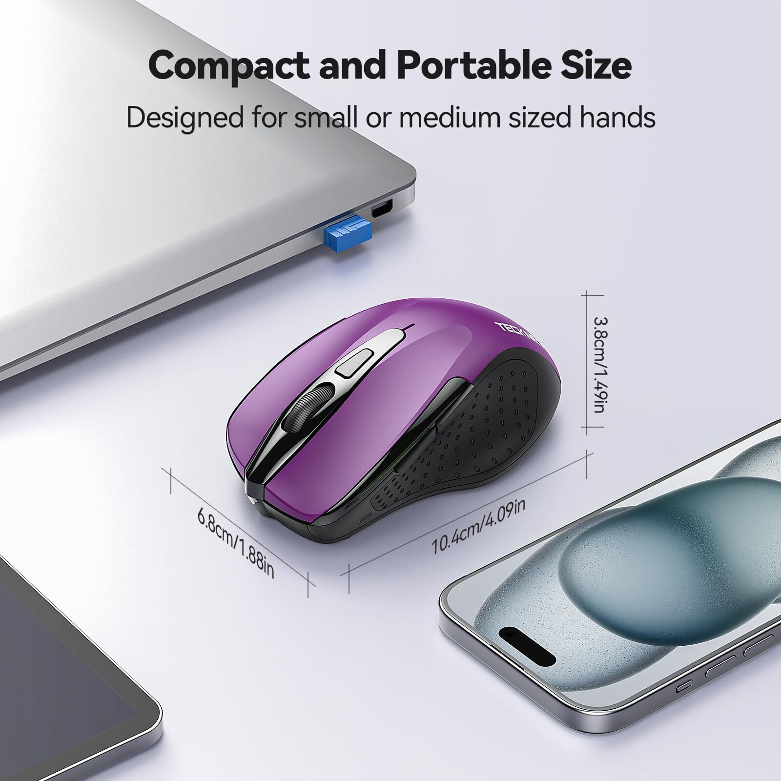 Tecknet Wireless Mouse, 2.4G Ergonomic Optical Mouse, Computer Mouse For Laptop, Pc, Computer, Chromebook, Notebook, 6 Buttons, 24 Months Battery Life, 2600 Dpi, 5 Adjustment Levels