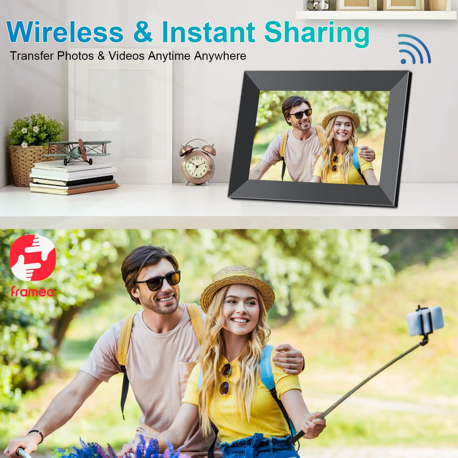 Frameo 10.1 Inch Wifi Digital Picture Frame With 1280 * 800P Ips Touch Screen Hd Disply,Video Clips And Slide Show,Auto-Rotate, Wall Mountable,Send Photos Instantly From Anywhere With Via Frameo App