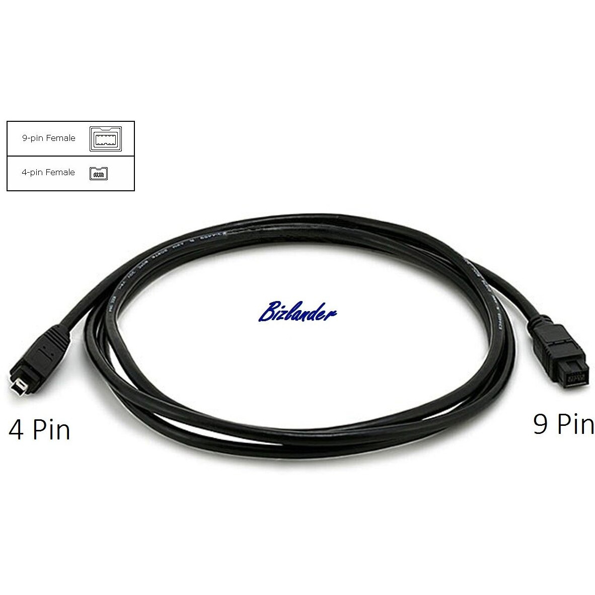 Bizlander Firewire High Speed Premium Dv To Firewire Cable 800 1394B 800-400 Ieee 9 Pin Male To 4 Pin Male Cable 6Ft For Mac Pro, Macbook Pro, Mac Mini, Imac Pc,Digital Cameras, Slr