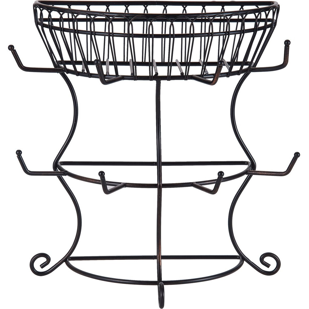 Gourmet Basics By Mikasa French Countryside Metal Mug Tree With Storage Basket, Antique Black, 14.75-Inch - 5154681