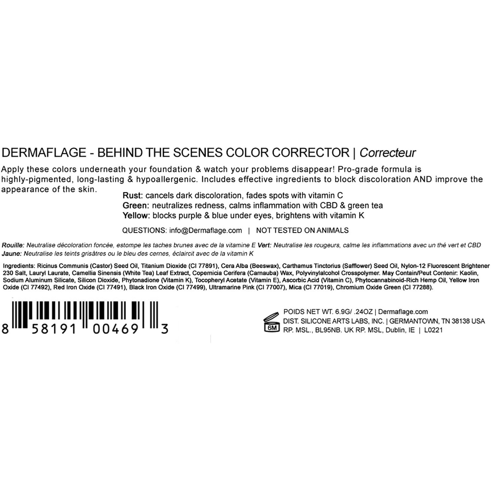 Dermaflage Color Correcting Palette, Color Corrector Concealer For Dark Circles, Redness, Bruises, Dark Spots, By Dermaflage 6.9G/.24Oz
