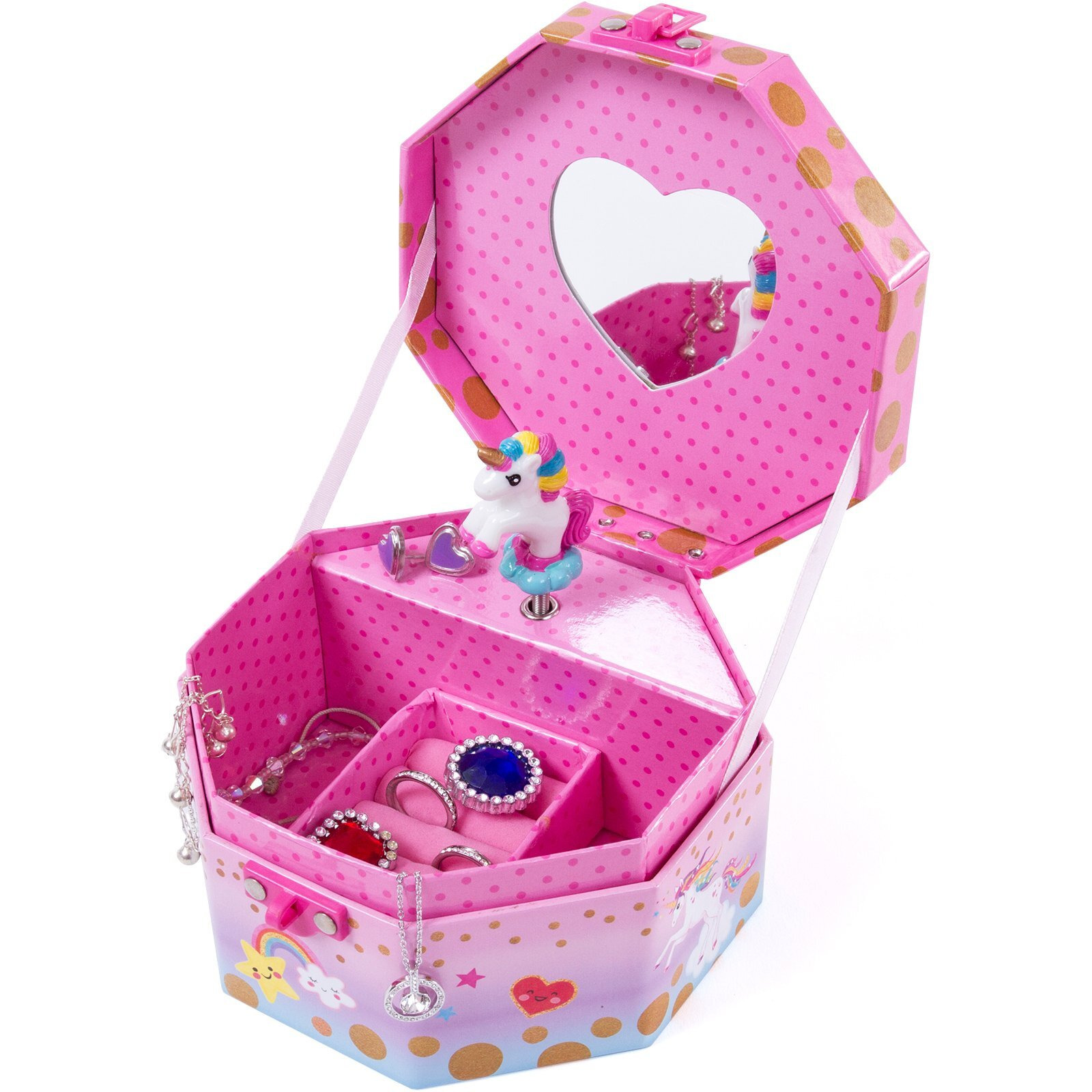 Hot Focus Musical Girls Jewelry Box - Rainbow Unicorn Music Jewel Storage Box - Plays Beethovens Fr Elise
