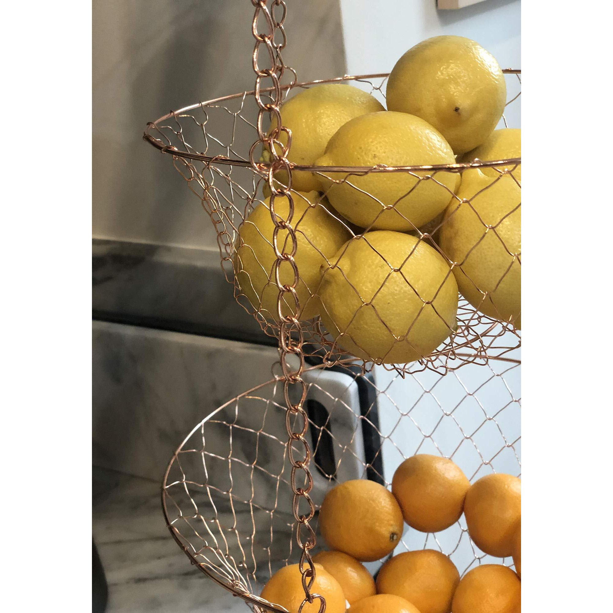 Fox Run 3-Tier Copper Kitchen Hanging Fruit Baskets, 32 Inches
