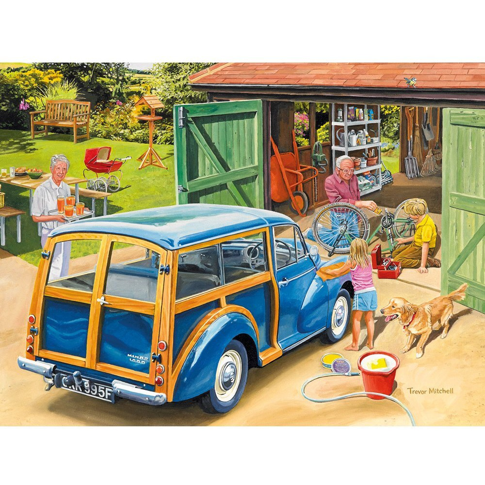 Bits And Pieces - 300 Large Piece Jigsaw Puzzle For Adults - Washing Grandpa's Car - 300 Pc Summer Scene Jigsaw By Artist Trevor Mitchell