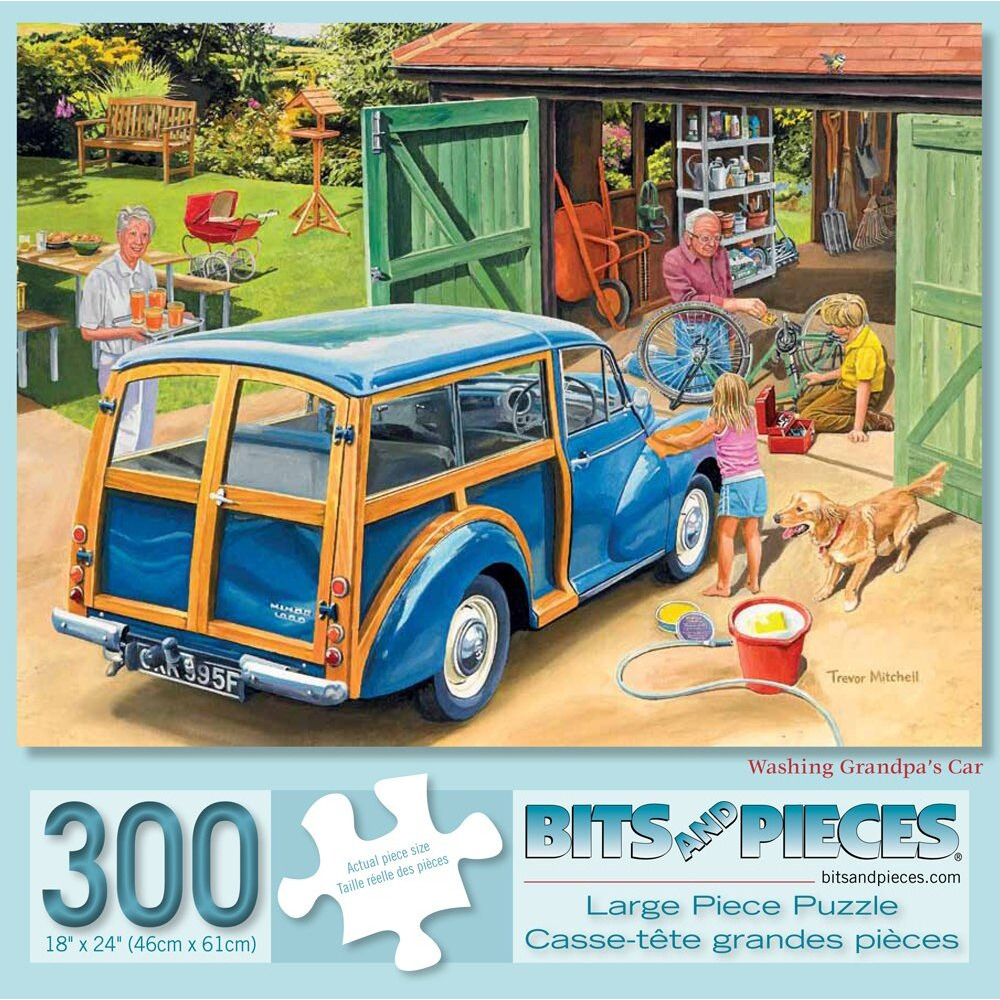 Bits And Pieces - 300 Large Piece Jigsaw Puzzle For Adults - Washing Grandpa's Car - 300 Pc Summer Scene Jigsaw By Artist Trevor Mitchell