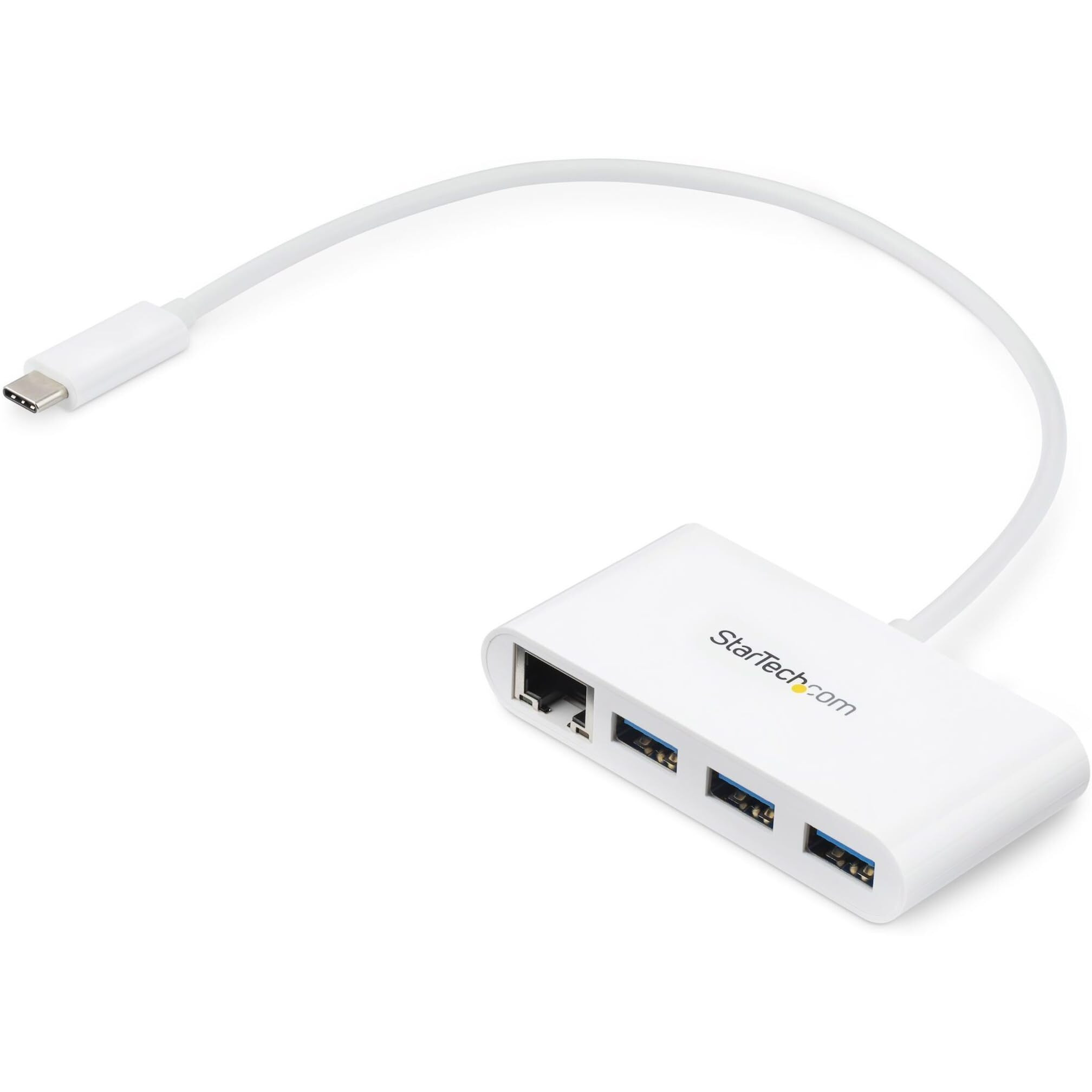 Startech.Com 3 Port Usb C Hub W/Gigabit Ethernet Usb Type C To 3 X Usb-A Multi Port Usb 3.0 Hub For Macbook Pro (Hb30C3A1Gea) White