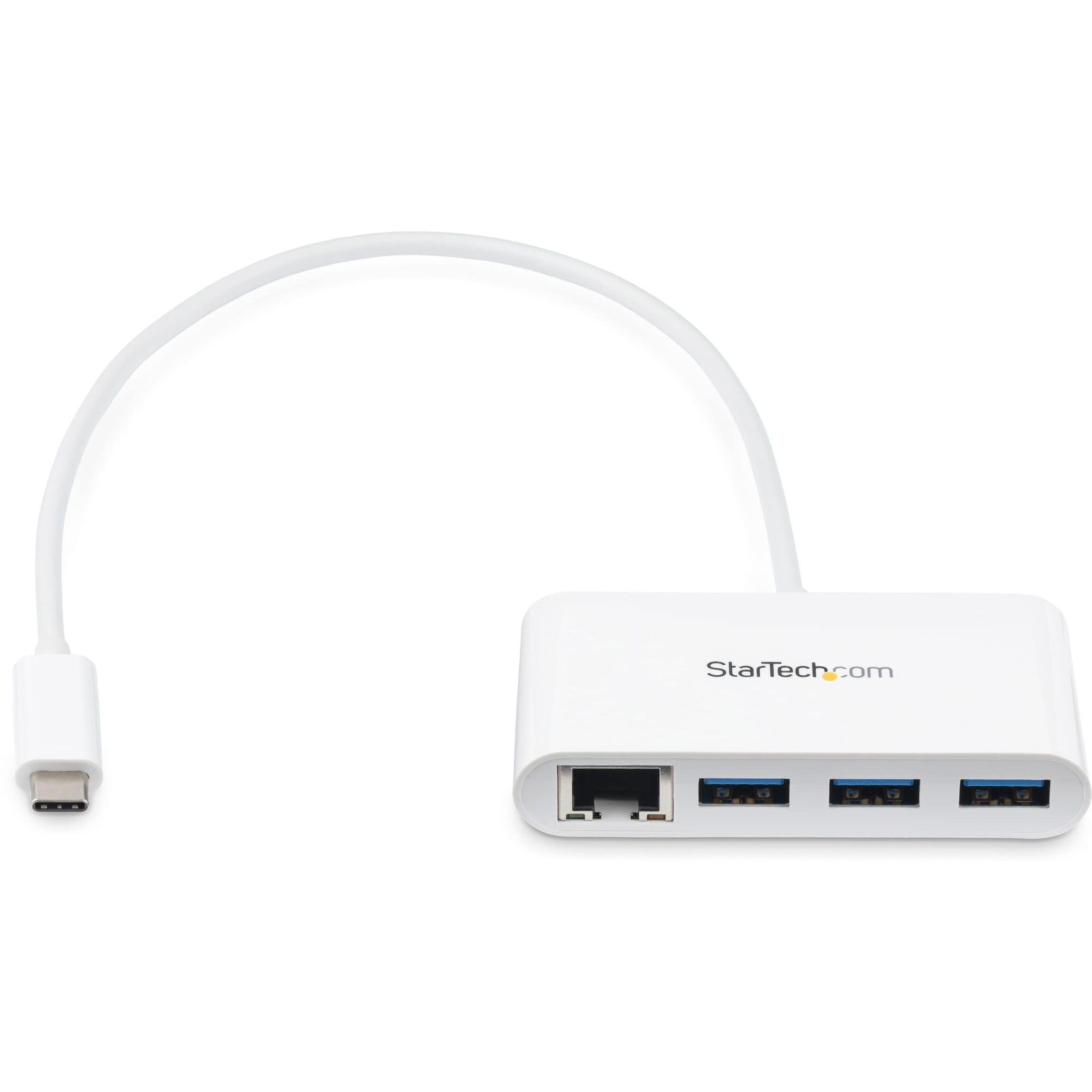 Startech.Com 3 Port Usb C Hub W/Gigabit Ethernet Usb Type C To 3 X Usb-A Multi Port Usb 3.0 Hub For Macbook Pro (Hb30C3A1Gea) White
