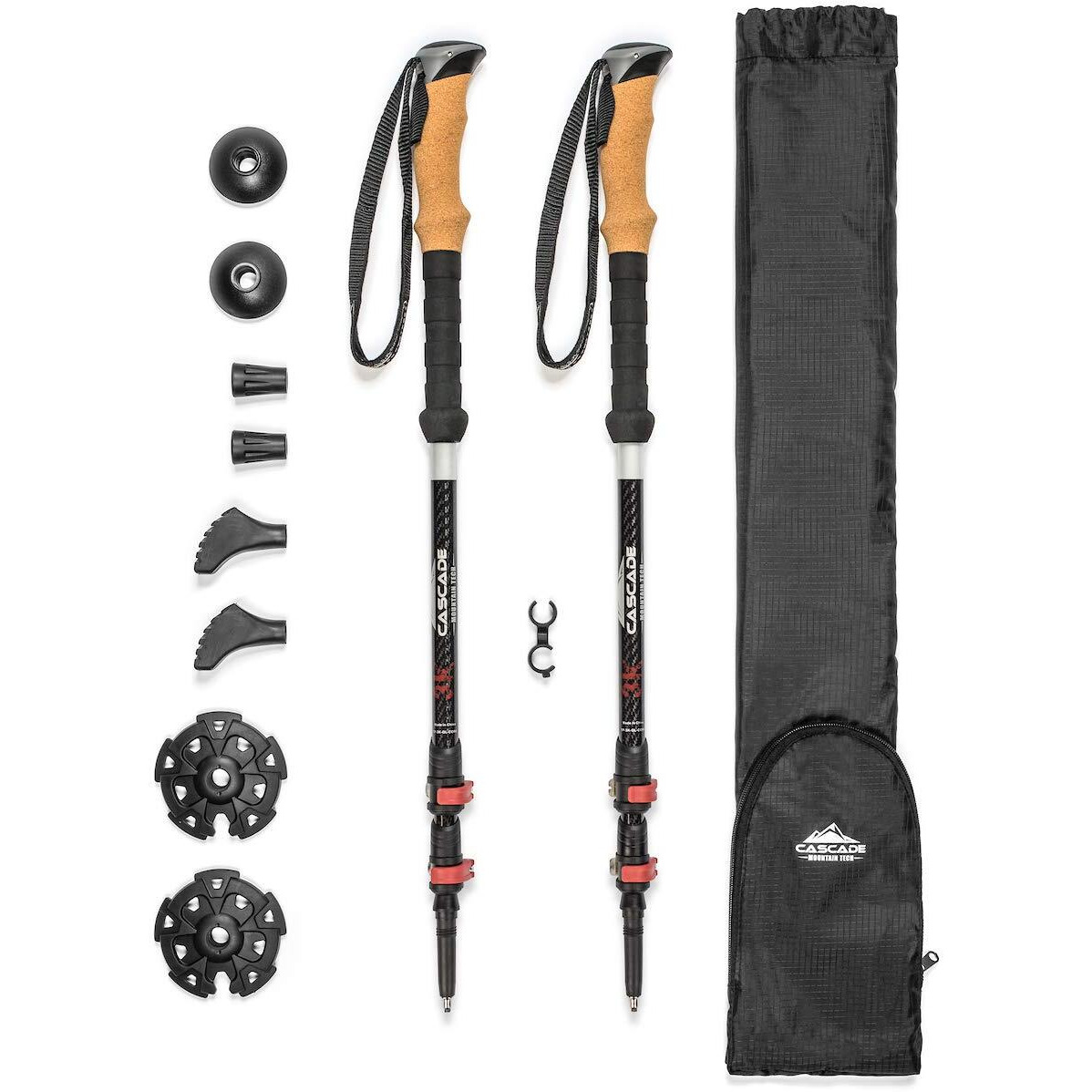 Cascade Mountain Tech Trekking Poles - 3K Carbon Fiber Walking Or Hiking Sticks With Quick Adjustable Locks (Set Of 2) , Black