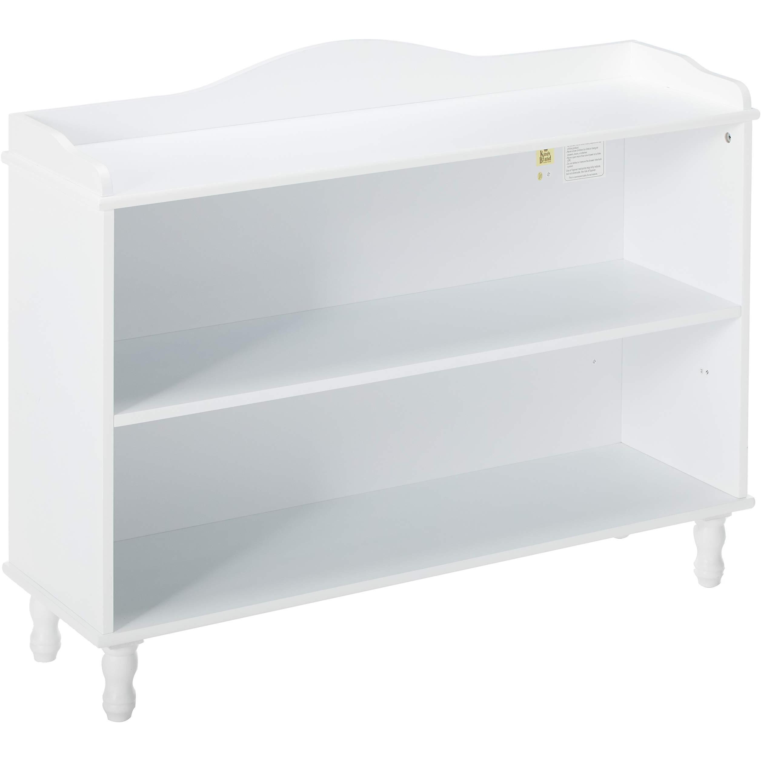 King's Brand Furniture - White Wood Children's 2-Shelf Bookcase Display Cabinet