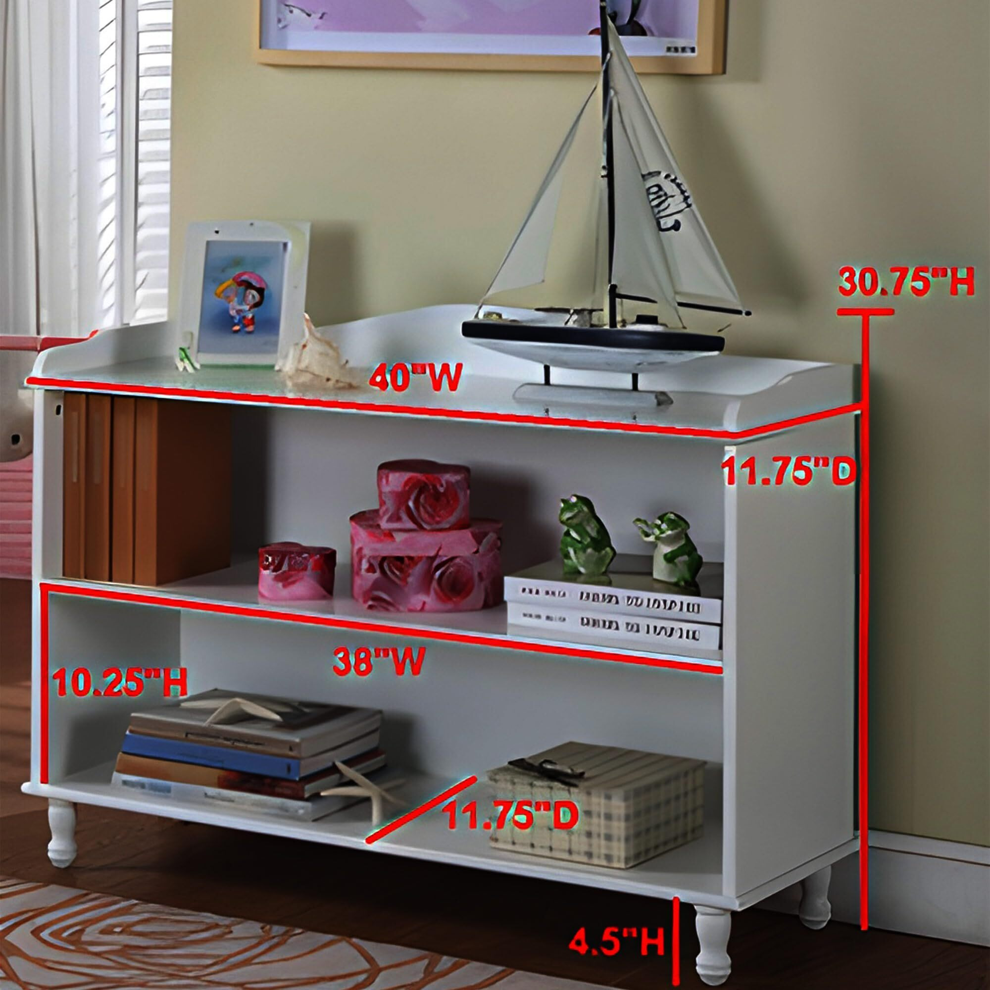 King's Brand Furniture - White Wood Children's 2-Shelf Bookcase Display Cabinet