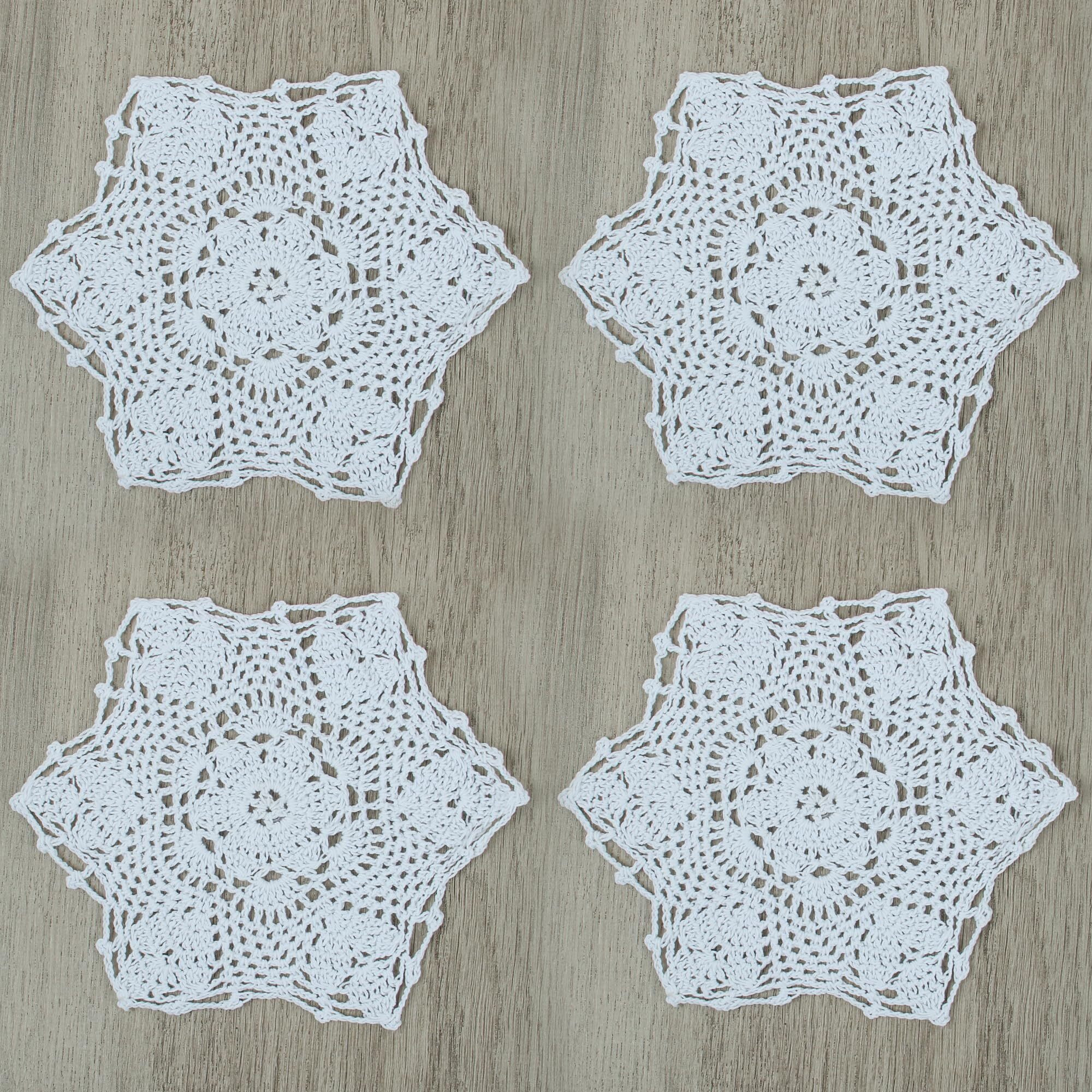 Kilofly Crochet Cotton Lace Table Placemats Doilies Vase Pads, 4Pc, White, 7 Inch