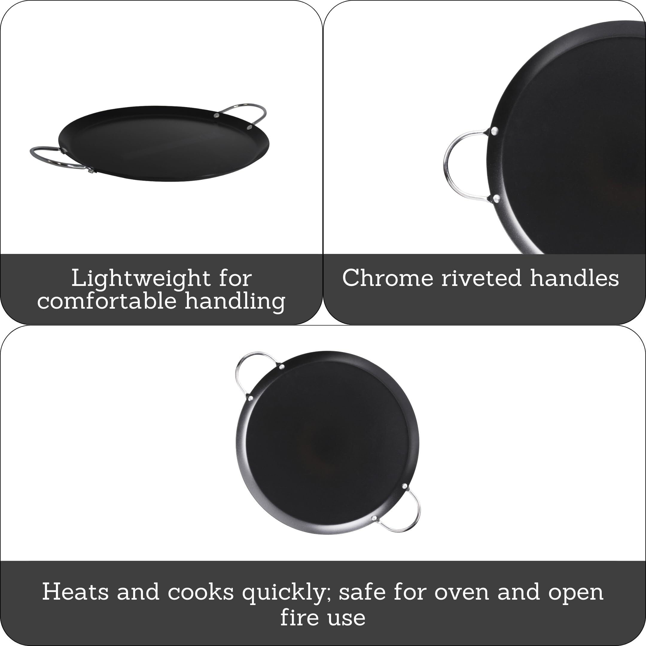 Imusa 11In Carbon Steel Nonstick Round Comal With Metal Handles, Black