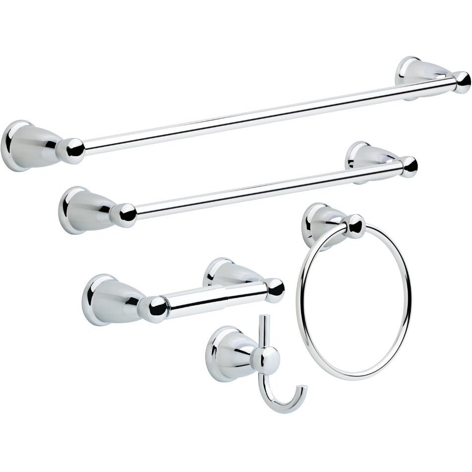 Franklin Brass Kinla (5-Pack) Bathroom Set Polished Chrome 18"" And 24"" Towel Bar Racks,Toilet Paper Holder, Hand Towel Holder, Hook | Bathroom Accessory Set Towel Holder 5-Piece Hardware Set Kin5Pc-Pc