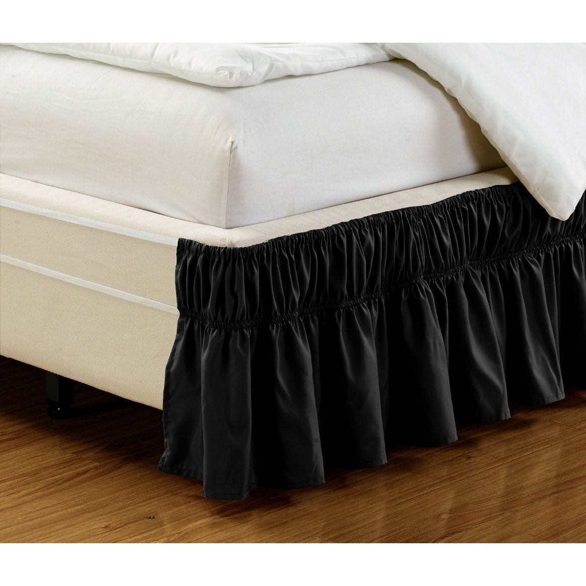 Fancy Collection Queen-King Easy Fit Bed Ruffle Wrap Around Elastic Bed Skirt With 17"" Drop New Easy Install Solid Black New