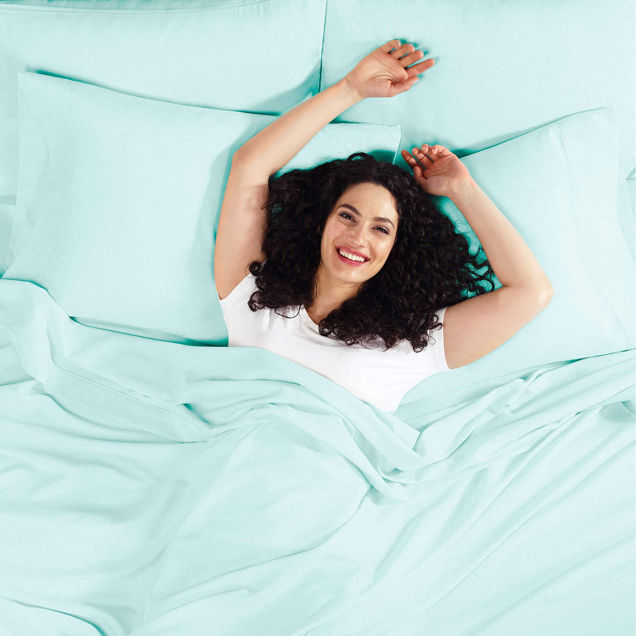Empyrean Queen Sheets - 4 Pc Super Soft Bed Sheets Queen Size - Double Brushed Microfiber Queen Size Sheets - Hotel Luxury Light Baby Blue Queen Bed Sheets Set, With 4 Corner Elastic Straps