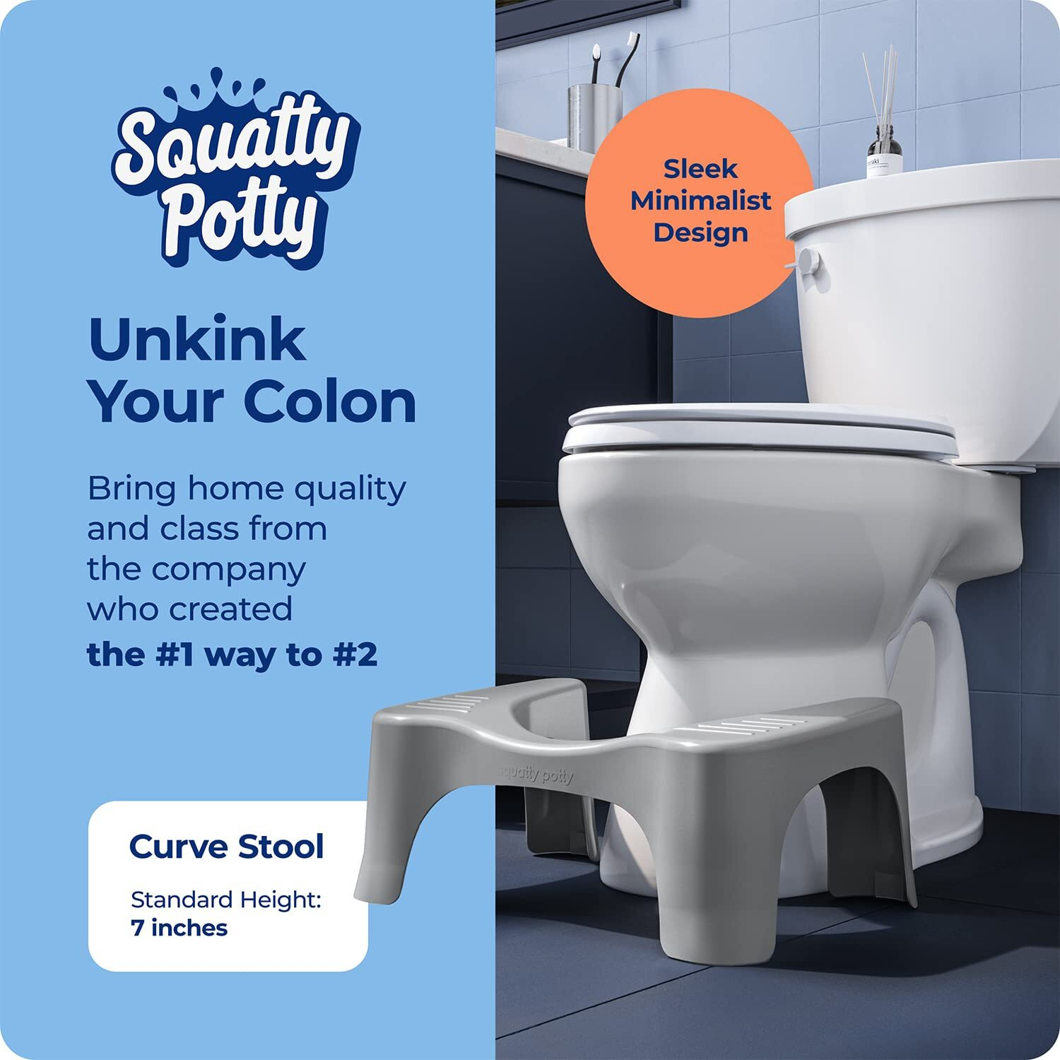 Squatty Potty The Original Bathroom Toilet Stool, Curve Lightweight With Sleek And Modern Design, Gray, 7""