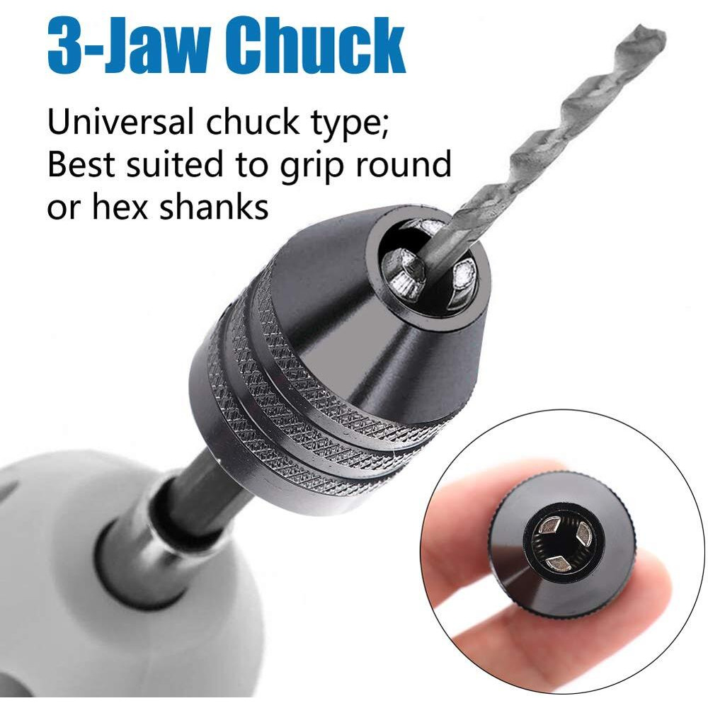 Hymnorq Keyless Aluminum Alloy Black Mini 3-Jaw Drill Chuck Screwdriver Adapter With Quick-Change 1/4"" Hex Shank To Hold 0.3-6.5Mm Drill Bits Milling Cutters