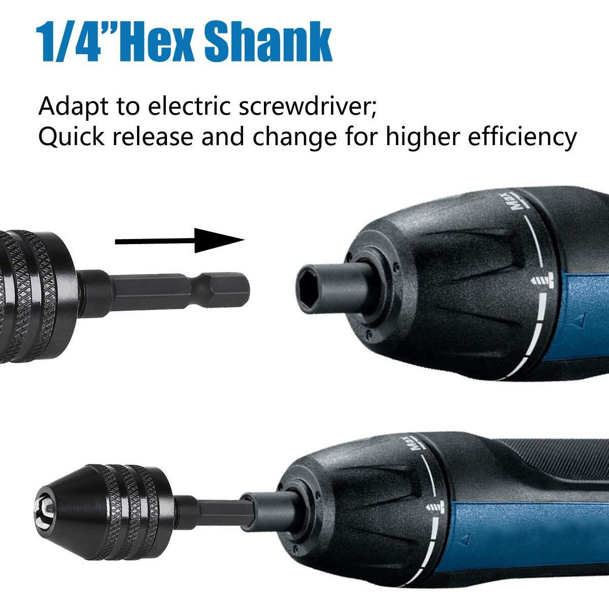 Hymnorq Keyless Aluminum Alloy Black Mini 3-Jaw Drill Chuck Screwdriver Adapter With Quick-Change 1/4"" Hex Shank To Hold 0.3-6.5Mm Drill Bits Milling Cutters
