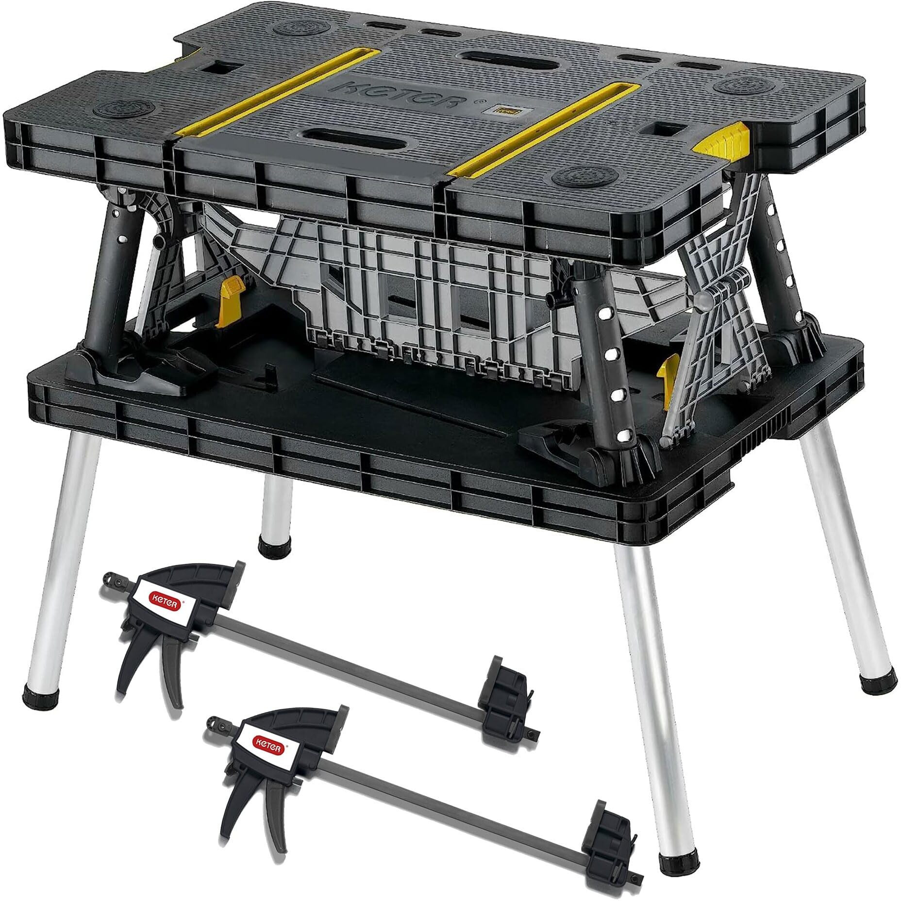 Keter Folding Work Table, Portable Workbench W/ 12"" Clamps For Garage/Wood Shop