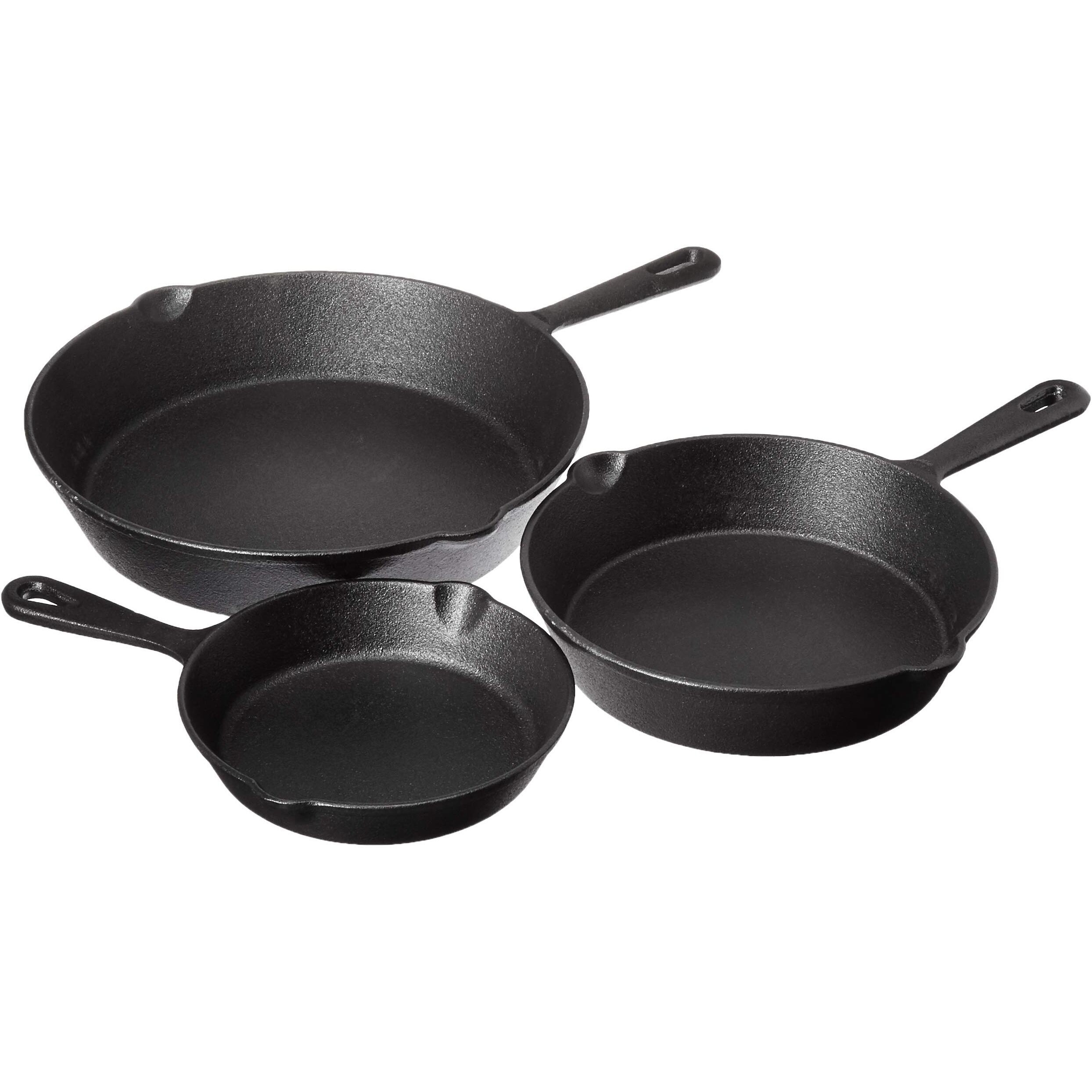 Jim Beam Hea Set Of 3 Pre Seasoned Cast Iron Skillets With Even Distribution And Heat Retention-6"" 8"" 10"", 10'', Black