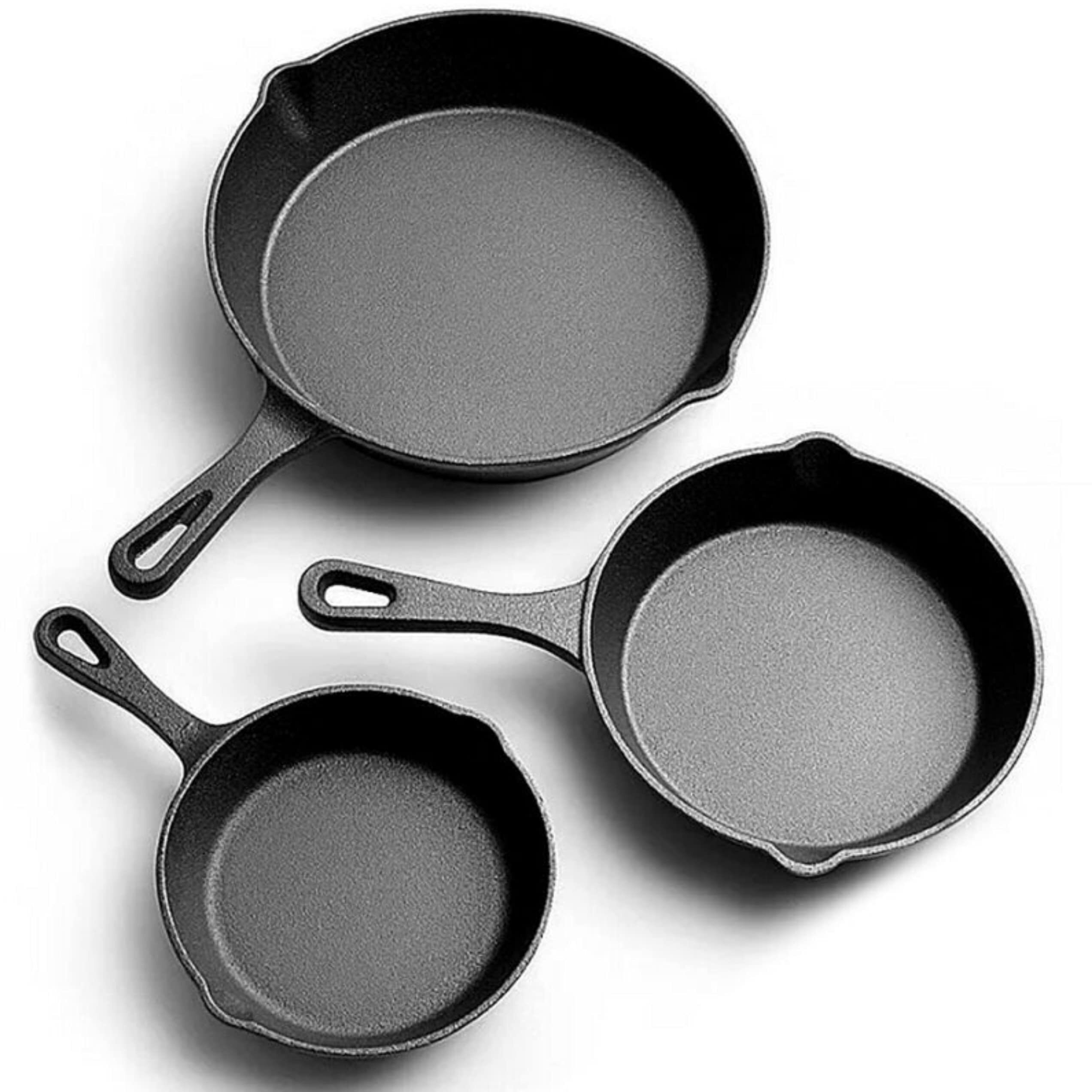 Jim Beam Hea Set Of 3 Pre Seasoned Cast Iron Skillets With Even Distribution And Heat Retention-6"" 8"" 10"", 10'', Black