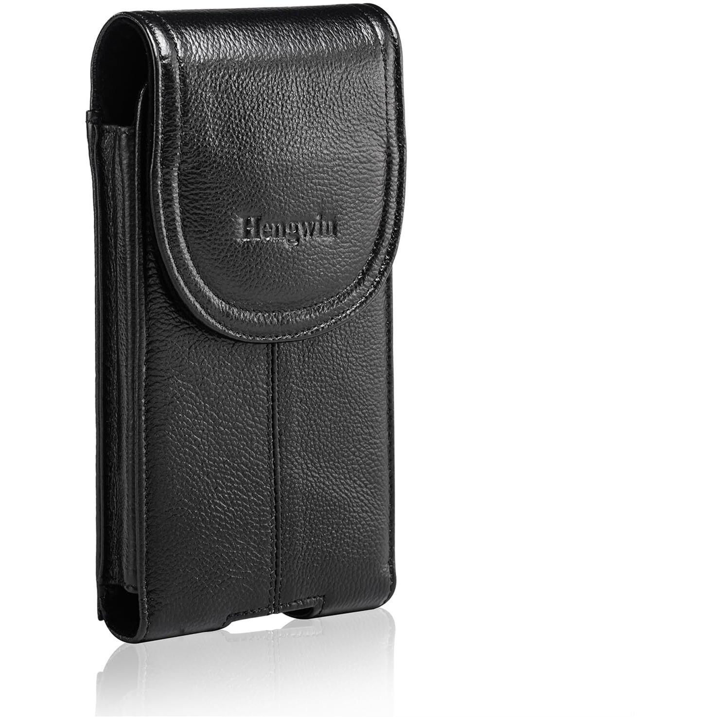 Hengwin Genuine Leather Cell Phone Holster For Belt Men, Vertical Phone Holder Belt Pouch Fits For Iphone 15 Pro Max 14 Pro Max 13 Pro Max Samsung Galaxy S24 Ultra Note9 Case With Belt Clip (Black)