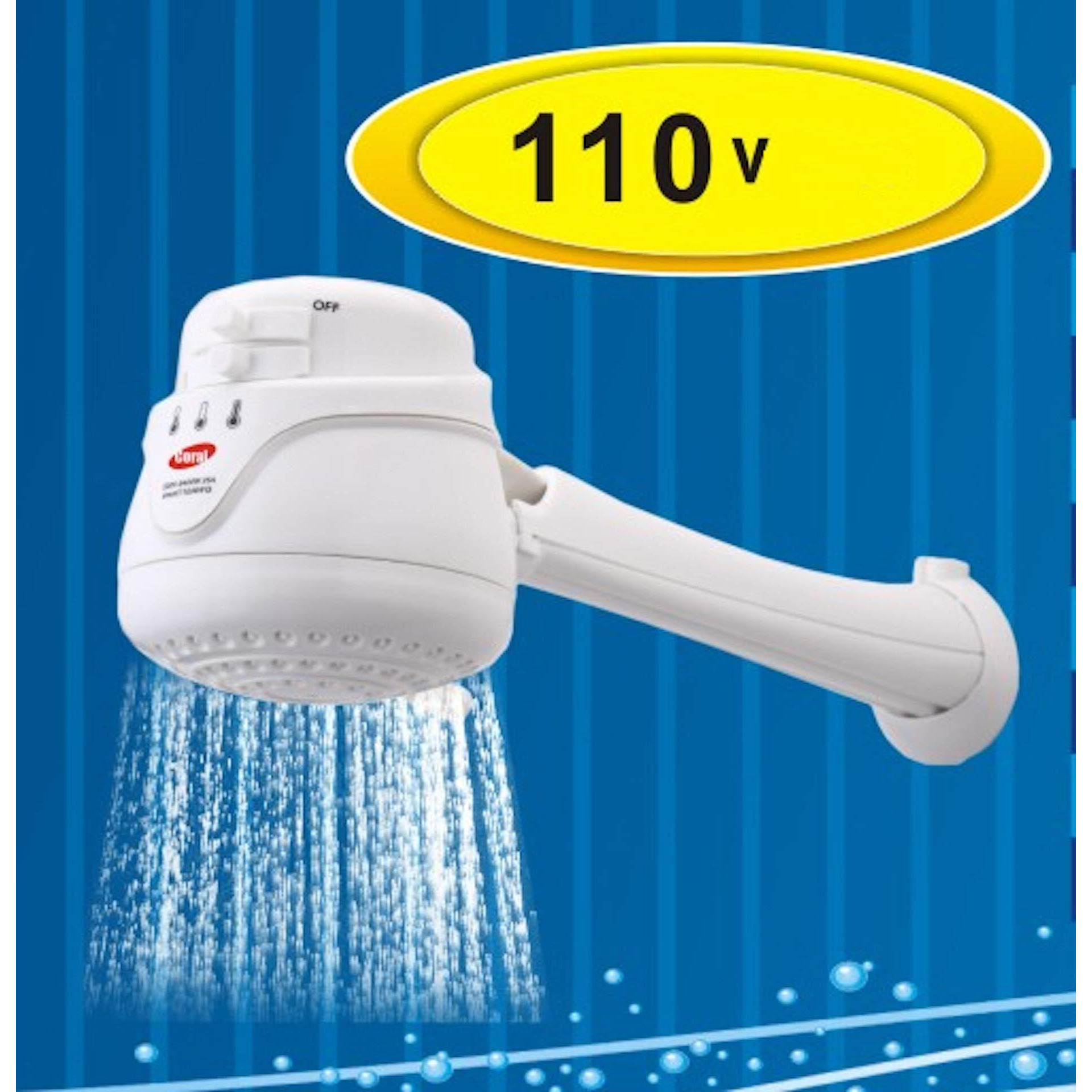 Lorenzetti Coral 110V Electric Instant Hot Water Shower Head Heater + Free Wall Support/Tube Included (Ducha Electrica Para Agua Caliente Incluye Nipple)