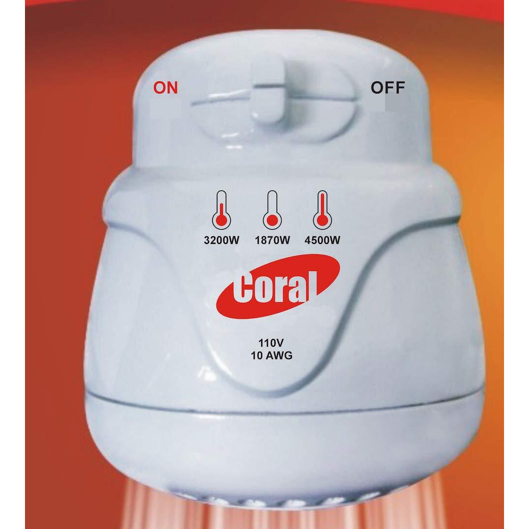 Lorenzetti Coral 110V Electric Instant Hot Water Shower Head Heater + Free Wall Support/Tube Included (Ducha Electrica Para Agua Caliente Incluye Nipple)
