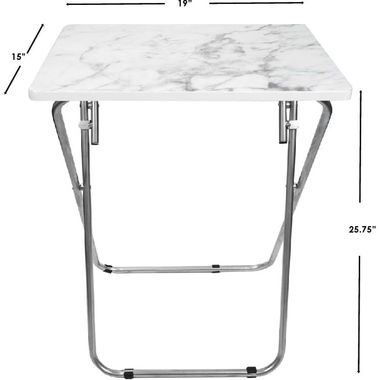 Home Basics Tt41422 Multi-Purpose Sturdy And Durable Decorative Cocktails Tv Folding Table Tray Desk Bedside Laptop Snacks White Marble, 15 In X 19 In X 26 In