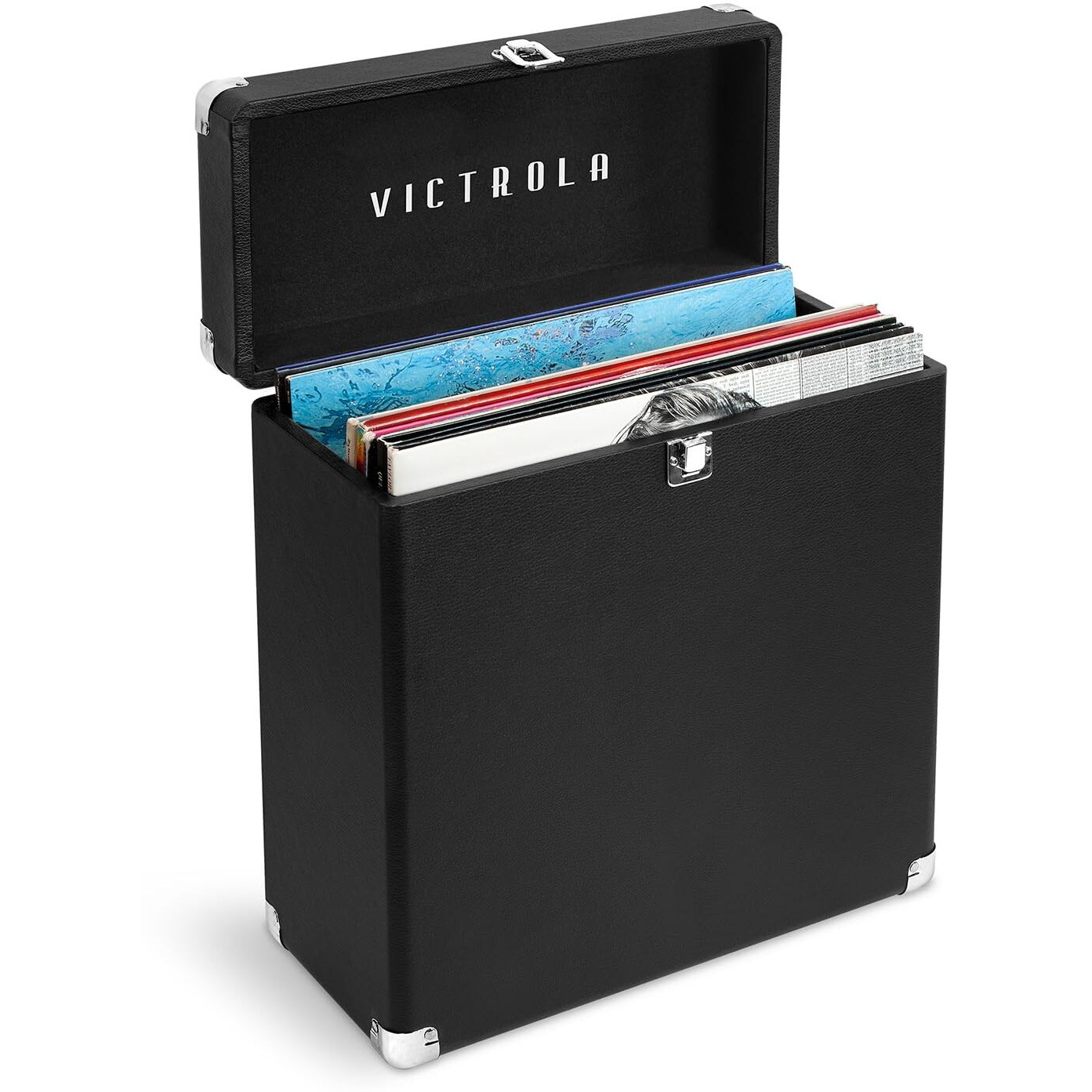 Victrola Vintage Vinyl Record Storage And Carrying Case, Fits All Standard Records - 33 1/3, 45 And 78 Rpm, Holds 30 Albums, Perfect For Your Treasured Record Collection, Black