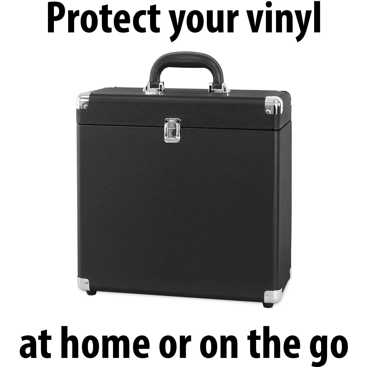 Victrola Vintage Vinyl Record Storage And Carrying Case, Fits All Standard Records - 33 1/3, 45 And 78 Rpm, Holds 30 Albums, Perfect For Your Treasured Record Collection, Black