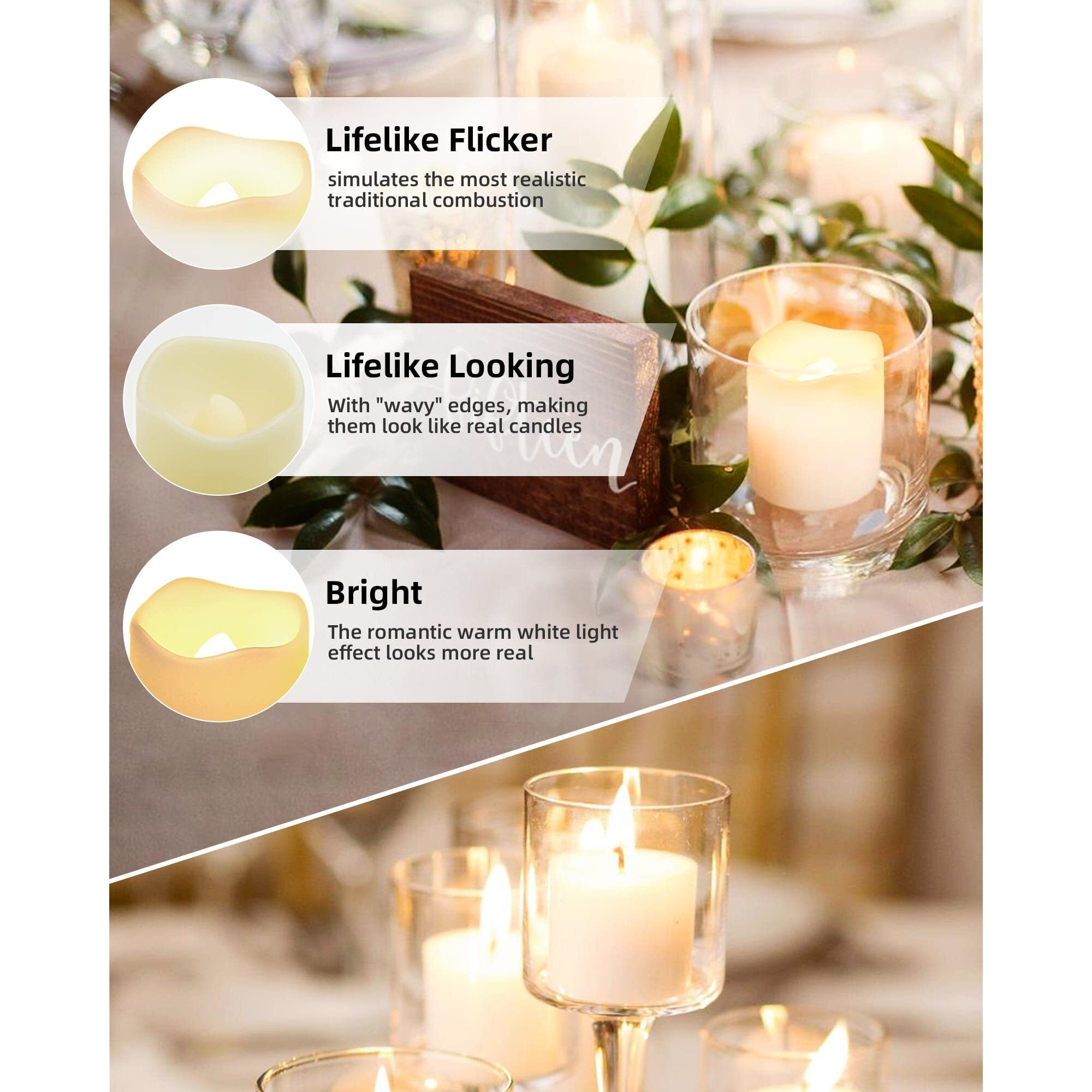 Shymery Flameless Votive Candles,Flameless Flickering Electric Fake Candle,24 Pack 200+Hour Battery Operated Led Tea Lights In Warm White For Wedding, Table, Halloween,Christmas Decorations 1.5"&quotX1.7""