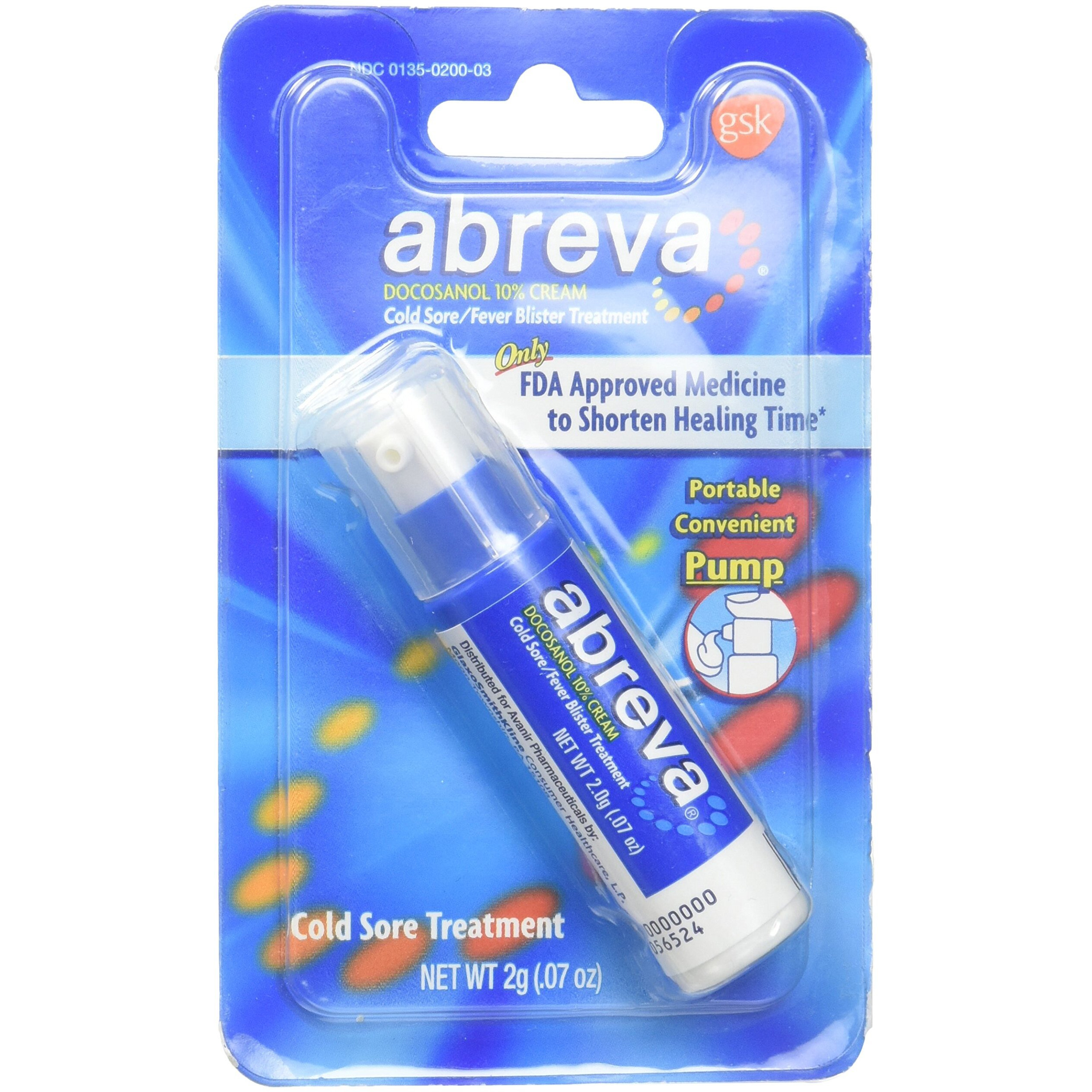 Abreva Cold Sore/Fever Blister Treatment, Pump 0.07 Oz (2 G) (Abreva Pump)