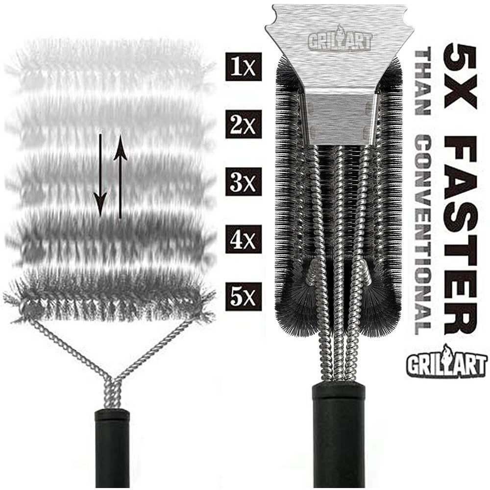 Grillart Grill Brush And Scraper Bbq Brush For Grill, Safe 18"" Stainless Steel Woven Wire 3 In 1 Bristles Grill Cleaning Brush, Br-4516