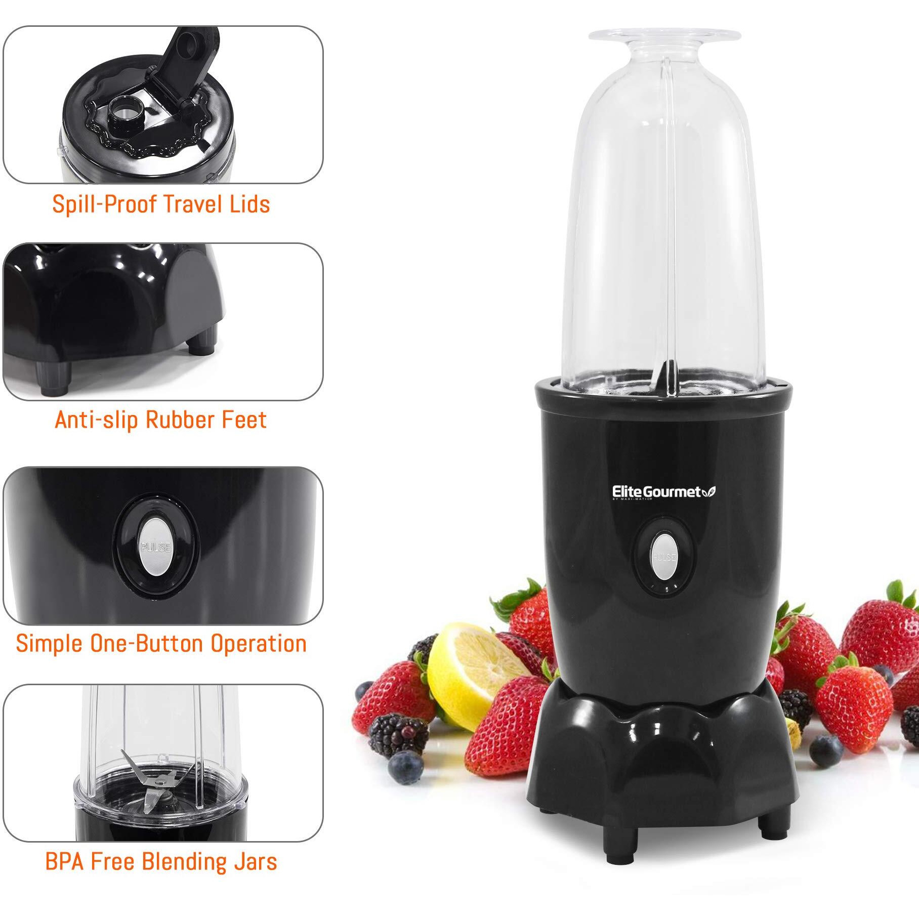 Elite Gourmet Epb-1800A 17-Piece Personal Drink Mixer Blender, Sports Blender 16 Oz Capacity, Includes Chopping And Blending Blade, Drink Lids And Extra Cups
