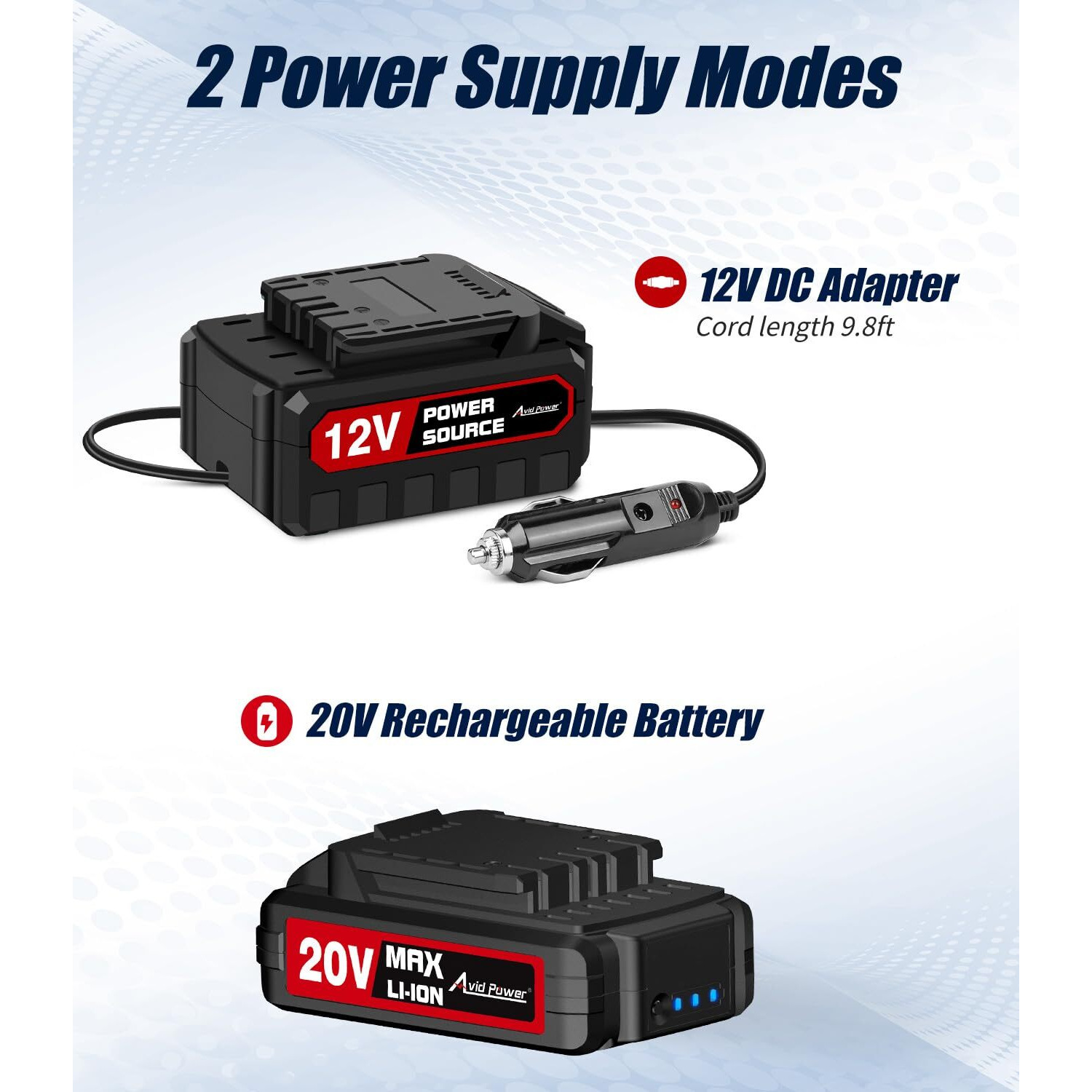 Avid Power Tire Inflator Portable Air Compressor, 20V Cordless Car Tire Pump, Rechargeable Battery Powered Air Compressor W/12V Dc Adapter, Digital Pressure Gauge