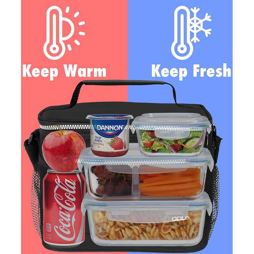 Opux Insulated Lunch Box Men Women, Lunch Bag For Work School, Leakproof Soft Cooler Tote Adult, Large Lunch Pail Kids Boys Girls, Picnic Beach Food Bag With Shoulder Strap, Black