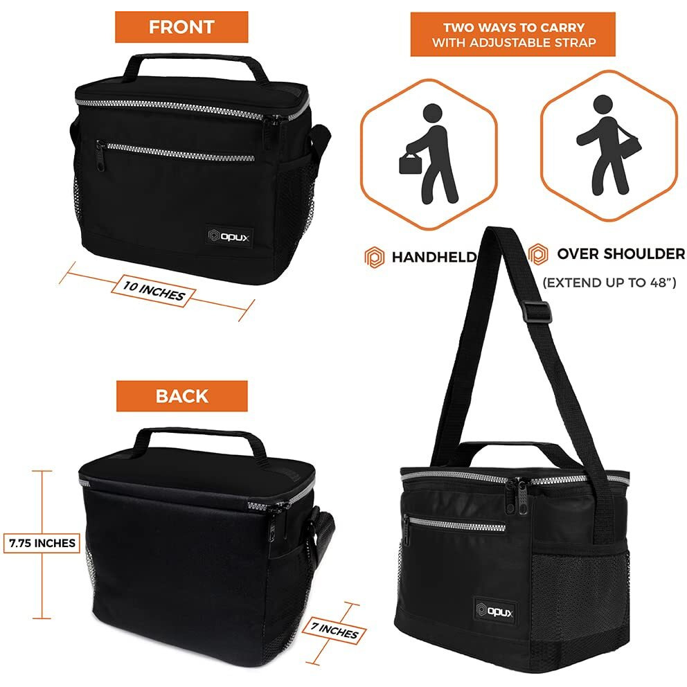 Opux Insulated Lunch Box Men Women, Lunch Bag For Work School, Leakproof Soft Cooler Tote Adult, Large Lunch Pail Kids Boys Girls, Picnic Beach Food Bag With Shoulder Strap, Black