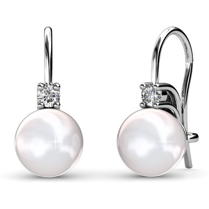 Cate & Chloe Cassie 18K White Gold Pearl Drop Earrings For Women | Women's Drop & Dangle Earrings With Crystals, Classic Pearl Earring Set, Fashion Earrings For Women, Hypoallergenic Earrings