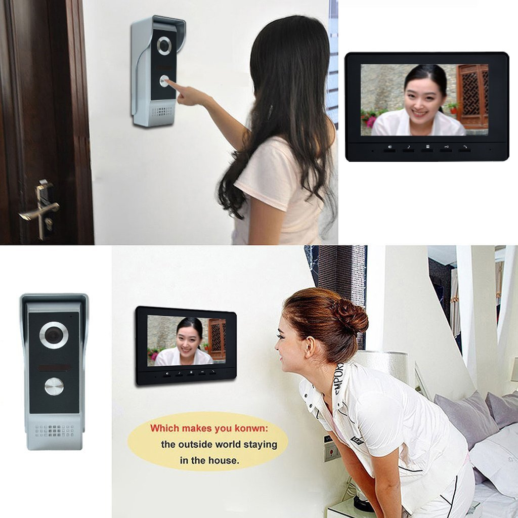 Amocam Wired Video Intercom System, 7 Inches Video Doorbell Door Phone System, Hd Camera Kits Support Unlock, Monitoring, Dual-Way Intercom For Villa Home Office Apartment