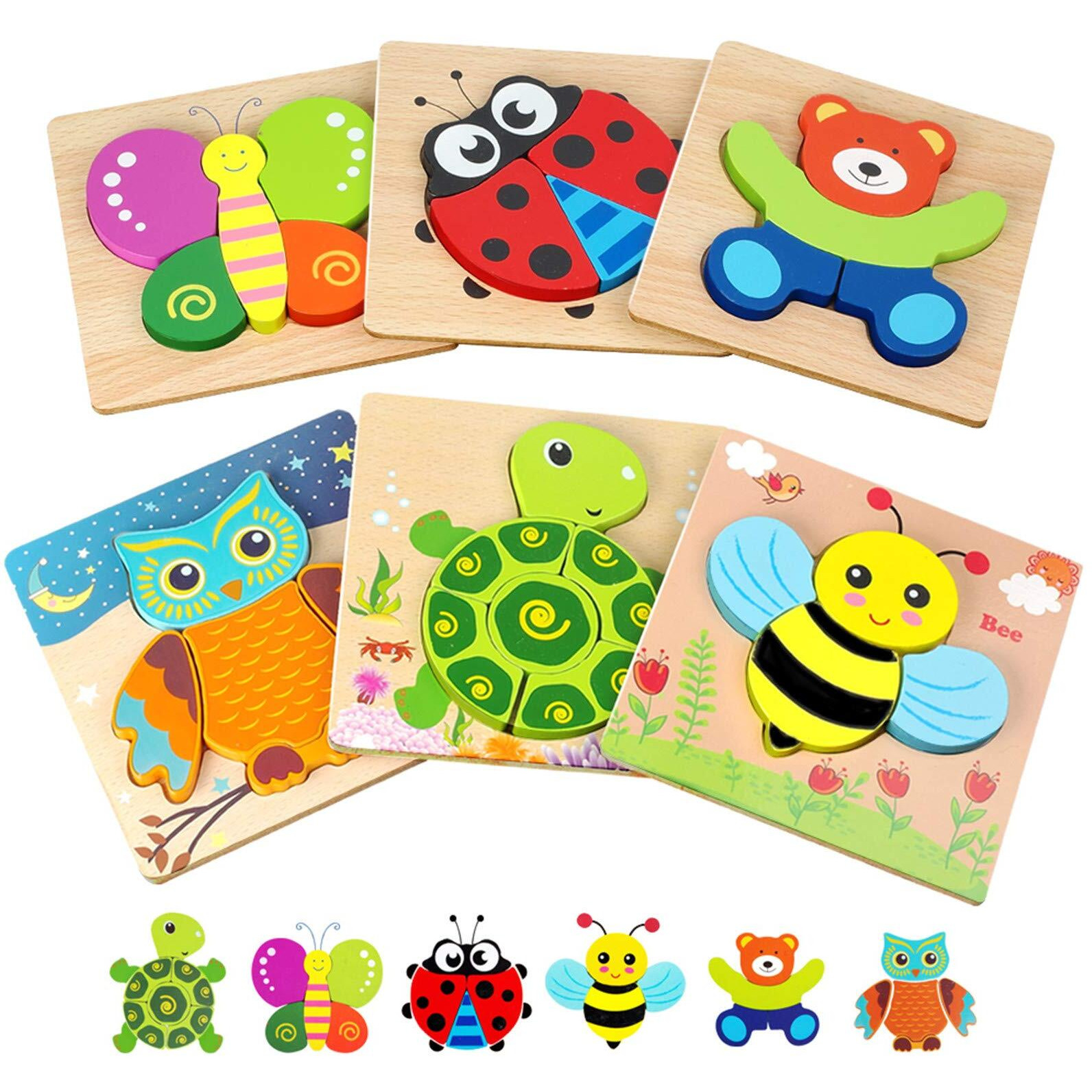 Toddler Puzzles, Wooden Jigsaw Animals Puzzles For 1 2 3 Year Old Girls Boys Toddlers, Educational Preschool Toys Gifts For Colors & Shapes Cognition Skill Learning
