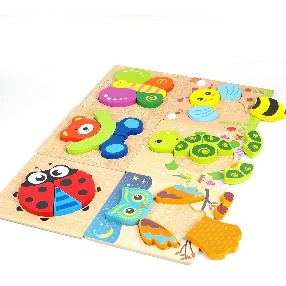 Toddler Puzzles, Wooden Jigsaw Animals Puzzles For 1 2 3 Year Old Girls Boys Toddlers, Educational Preschool Toys Gifts For Colors & Shapes Cognition Skill Learning