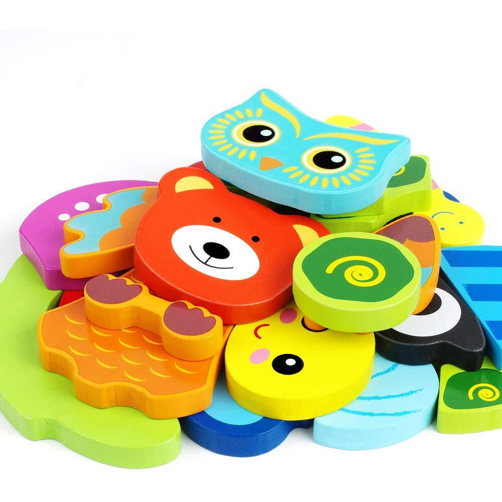 Toddler Puzzles, Wooden Jigsaw Animals Puzzles For 1 2 3 Year Old Girls Boys Toddlers, Educational Preschool Toys Gifts For Colors & Shapes Cognition Skill Learning