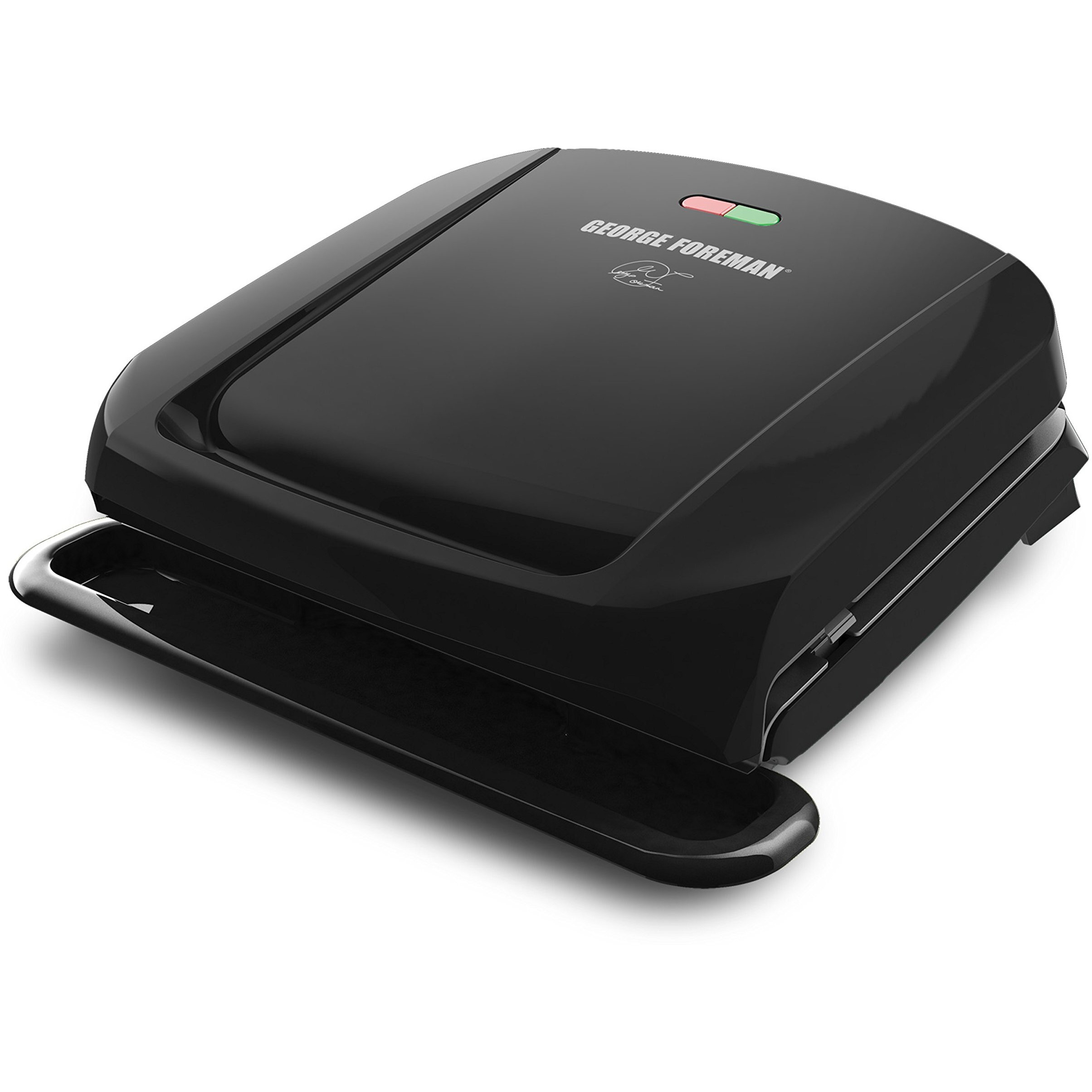 George Foreman 4-Serving Removable Plate Electric Grill And Panini Press, George Tough Non-Stick Coating, Drip Tray Catches Grease, Black