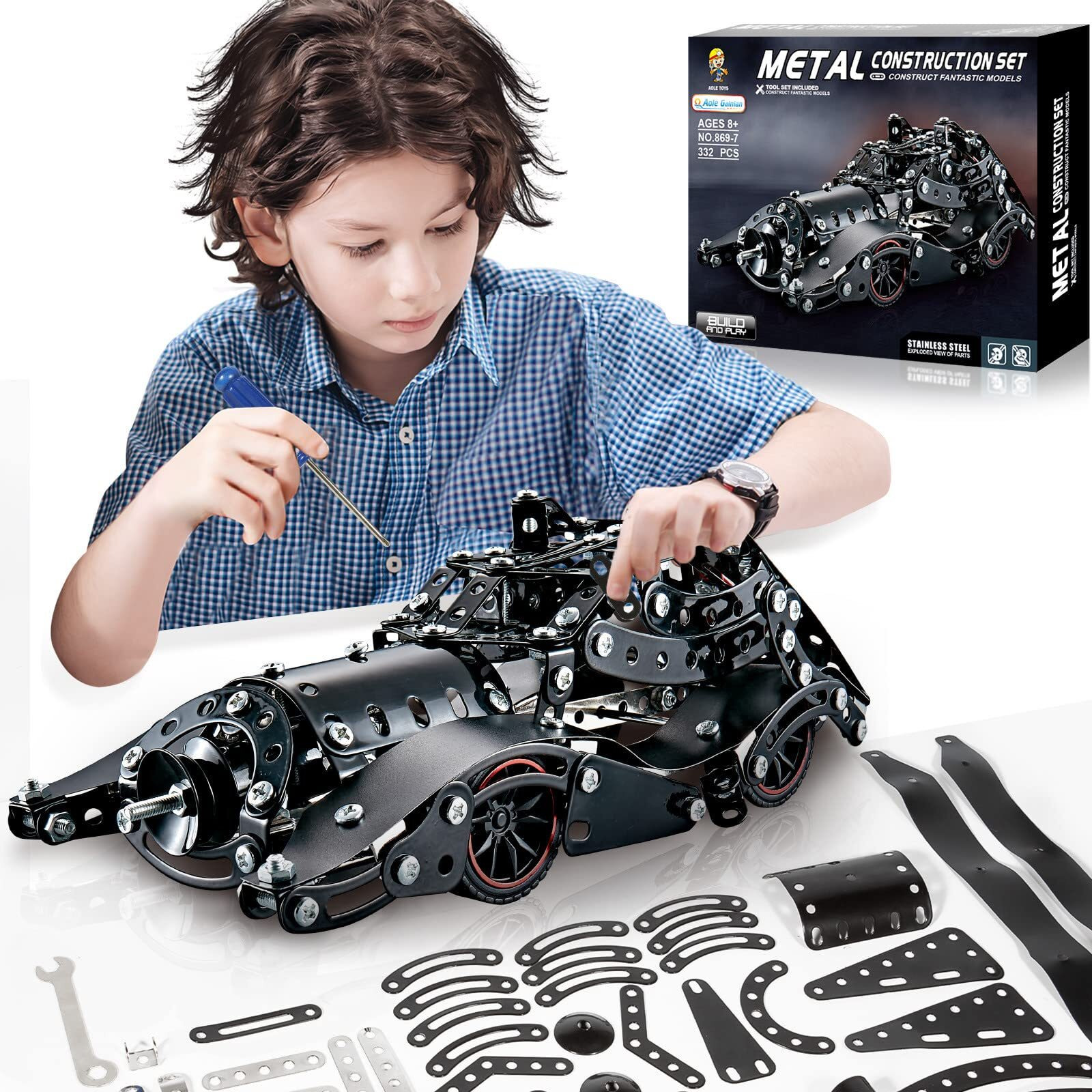 Lilcruibao Erector Sets For Boys Age 8 9 10 11 12-16 And Older, 332 Pcs Batman Model Car Building Set For Kids Ages 8-12 Year And Up Metal Stem Educational Toy For Kids Boys Girls Or Adults