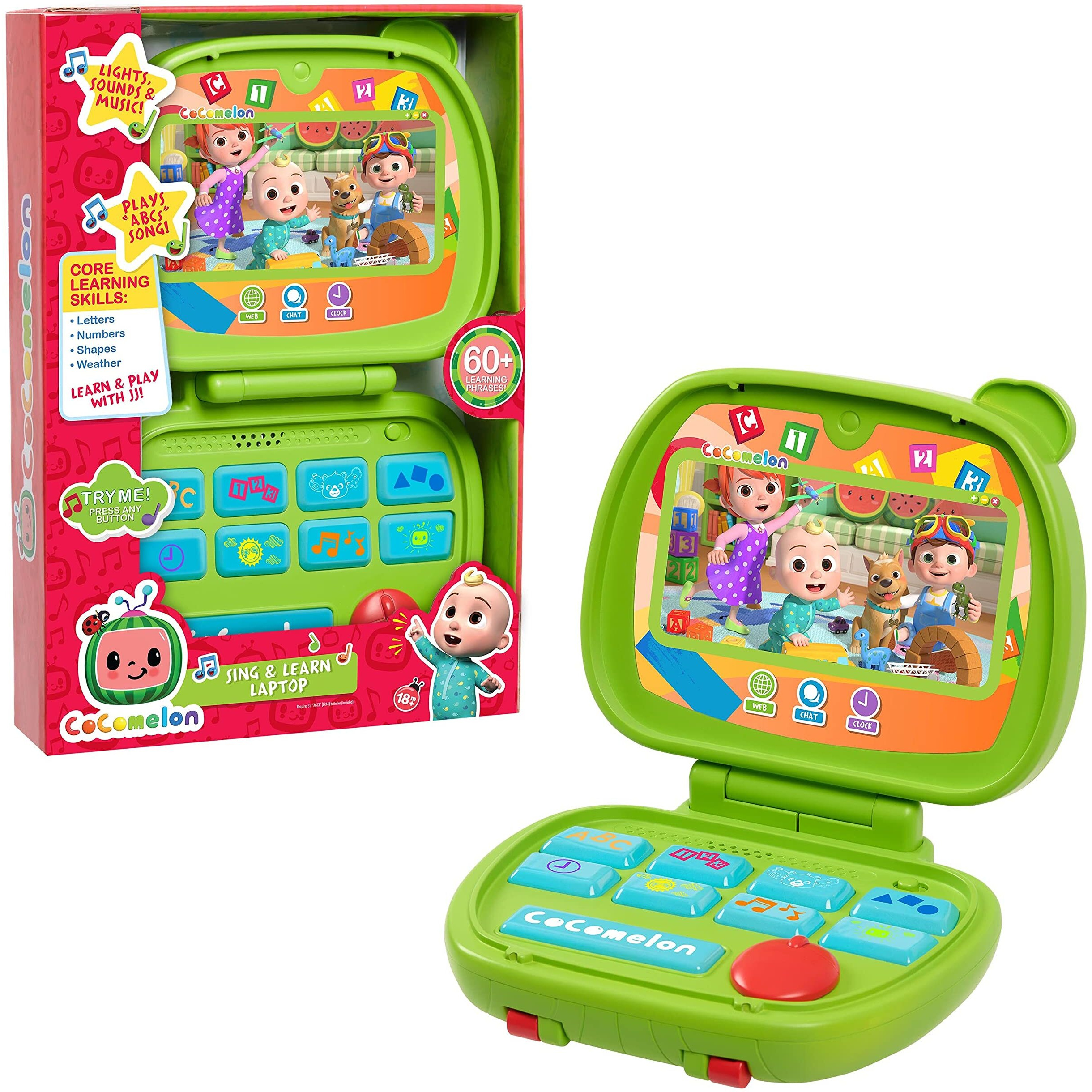 Cocomelon Sing And Learn Laptop Toy For Kids, Lights, Sounds, And Music Encourages Letter, Number, Shape, And Animal Recognition, Officially Licensed Kids Toys For Ages 18 Month By Just Play