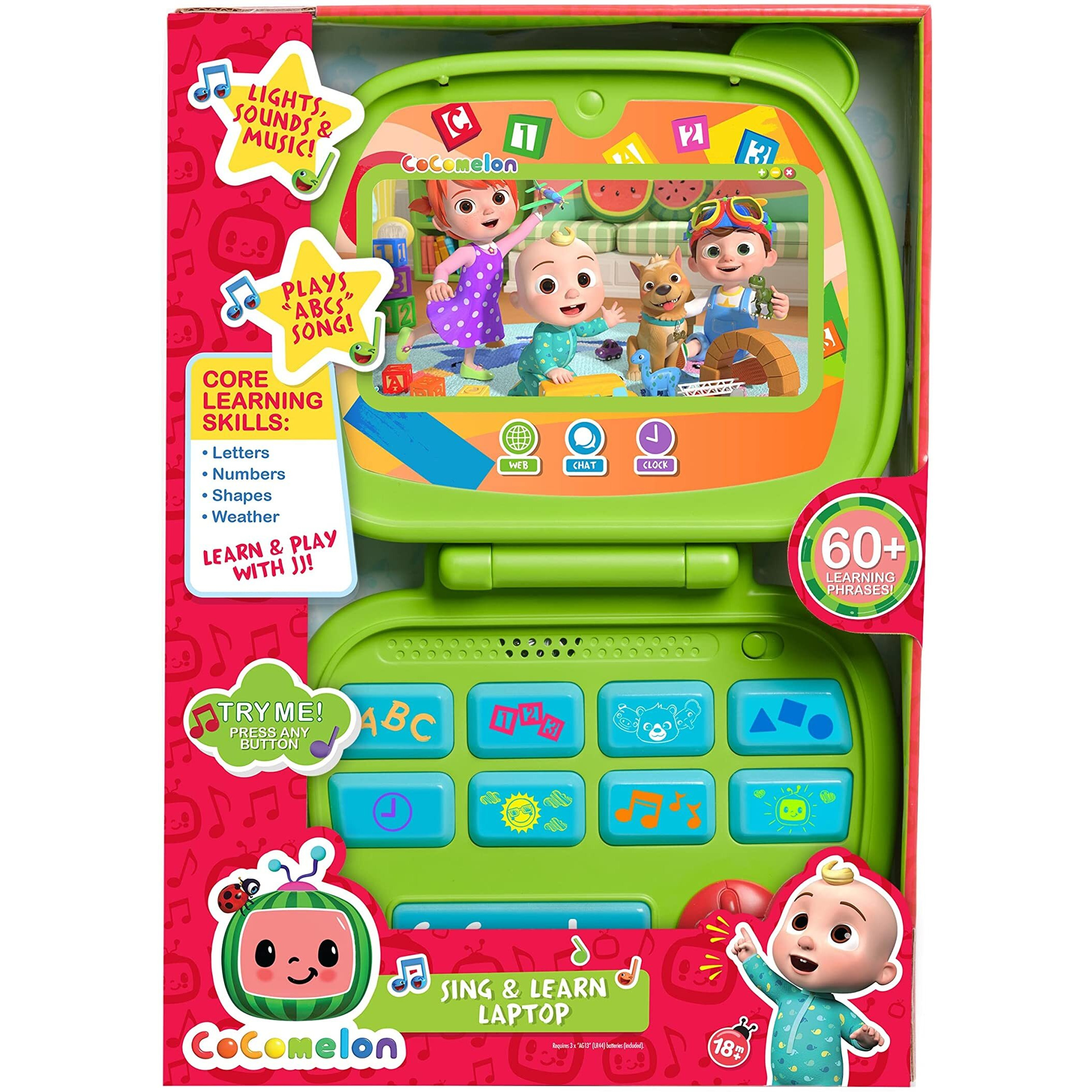 Cocomelon Sing And Learn Laptop Toy For Kids, Lights, Sounds, And Music Encourages Letter, Number, Shape, And Animal Recognition, Officially Licensed Kids Toys For Ages 18 Month By Just Play