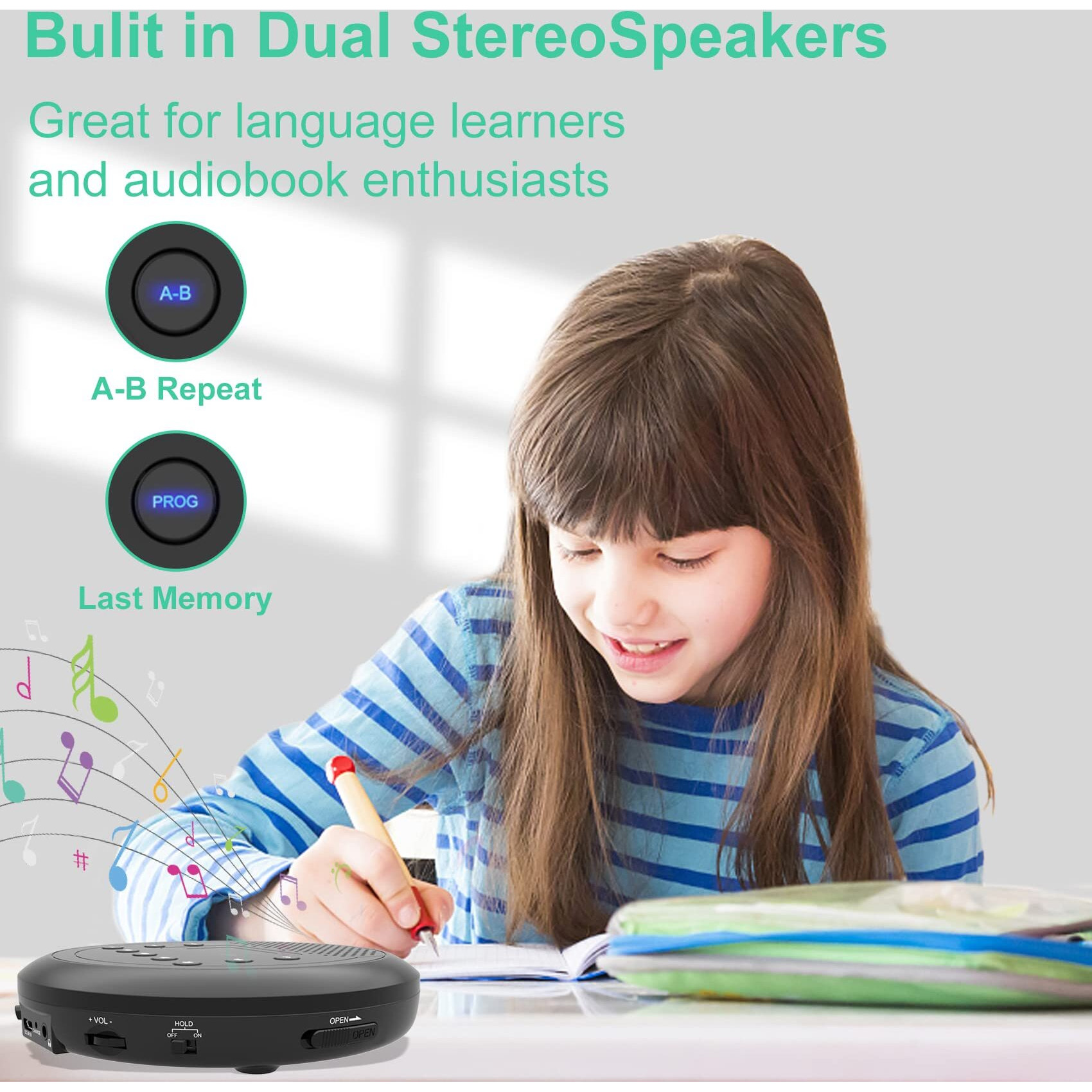 Cd Player Portable, Monodeal Rechargeable Portable Cd Player With Built-In Speakers, Walkman Cd Player For Car And Personal Use, Anti-Skip Cd Player With Headphones